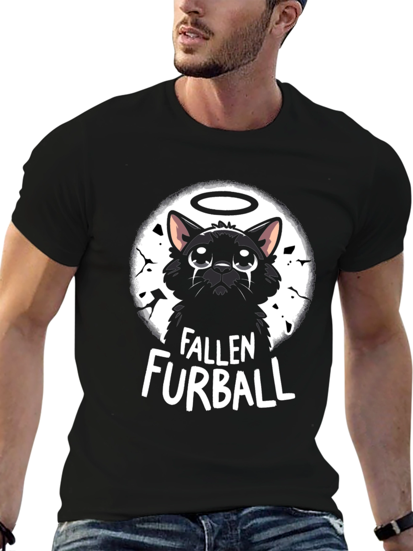 Fallen Furball Cat T-Shirt - Black Graphic Tee