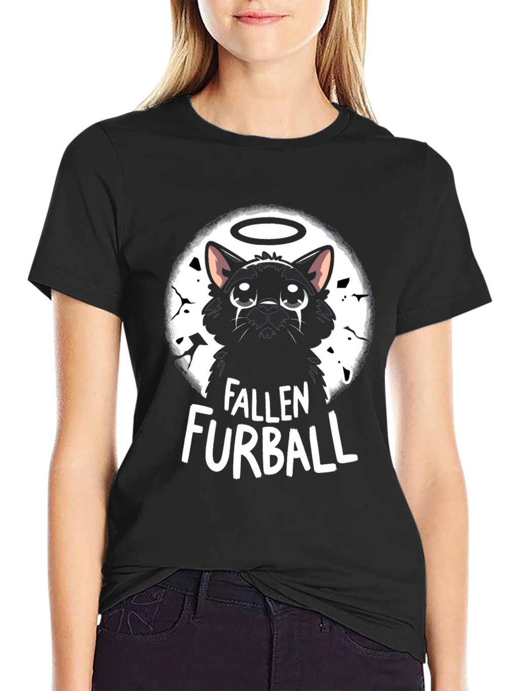 Fallen Furball Cat T-Shirt - Black Graphic Tee