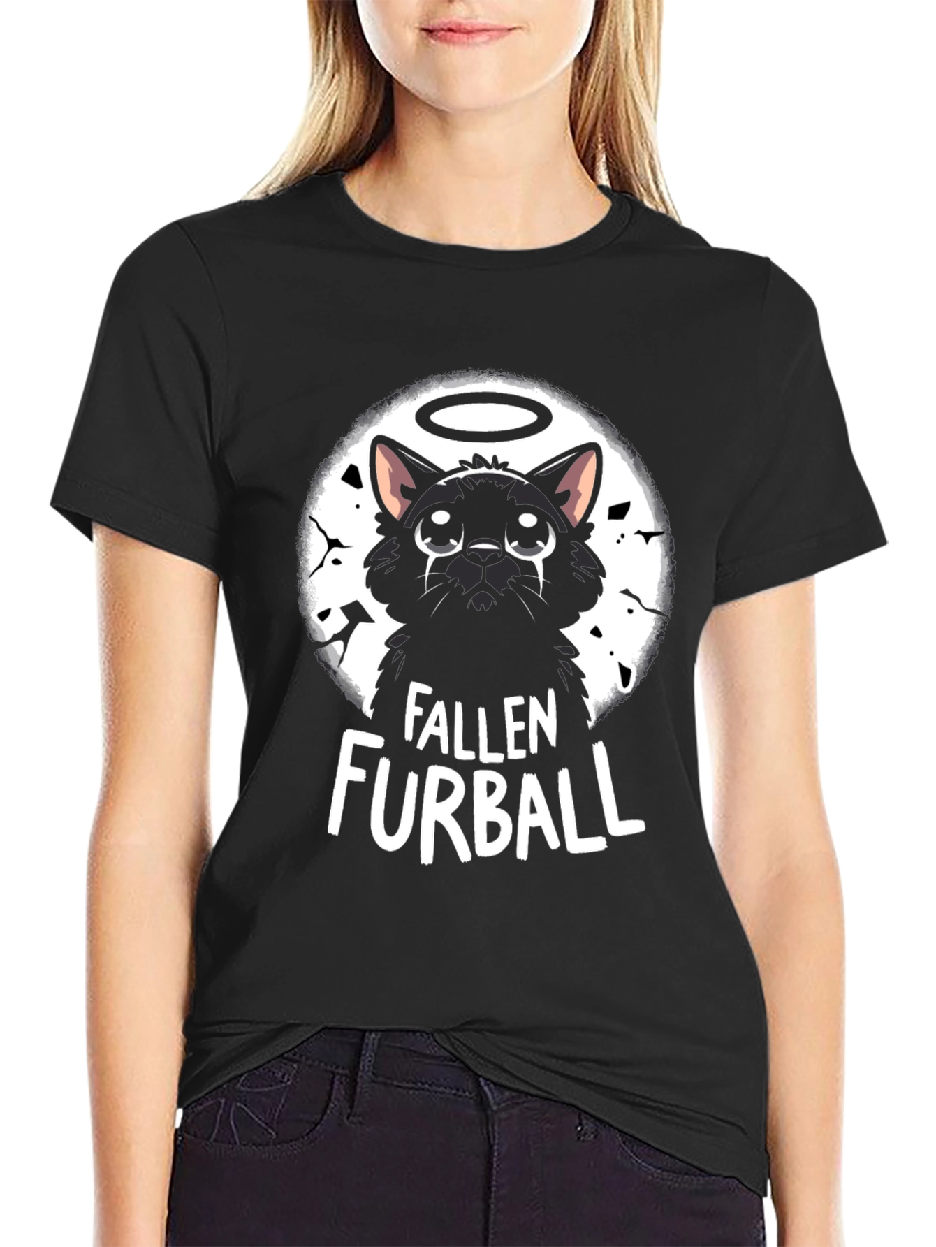 Fallen Furball Cat T-Shirt - Black Graphic Tee