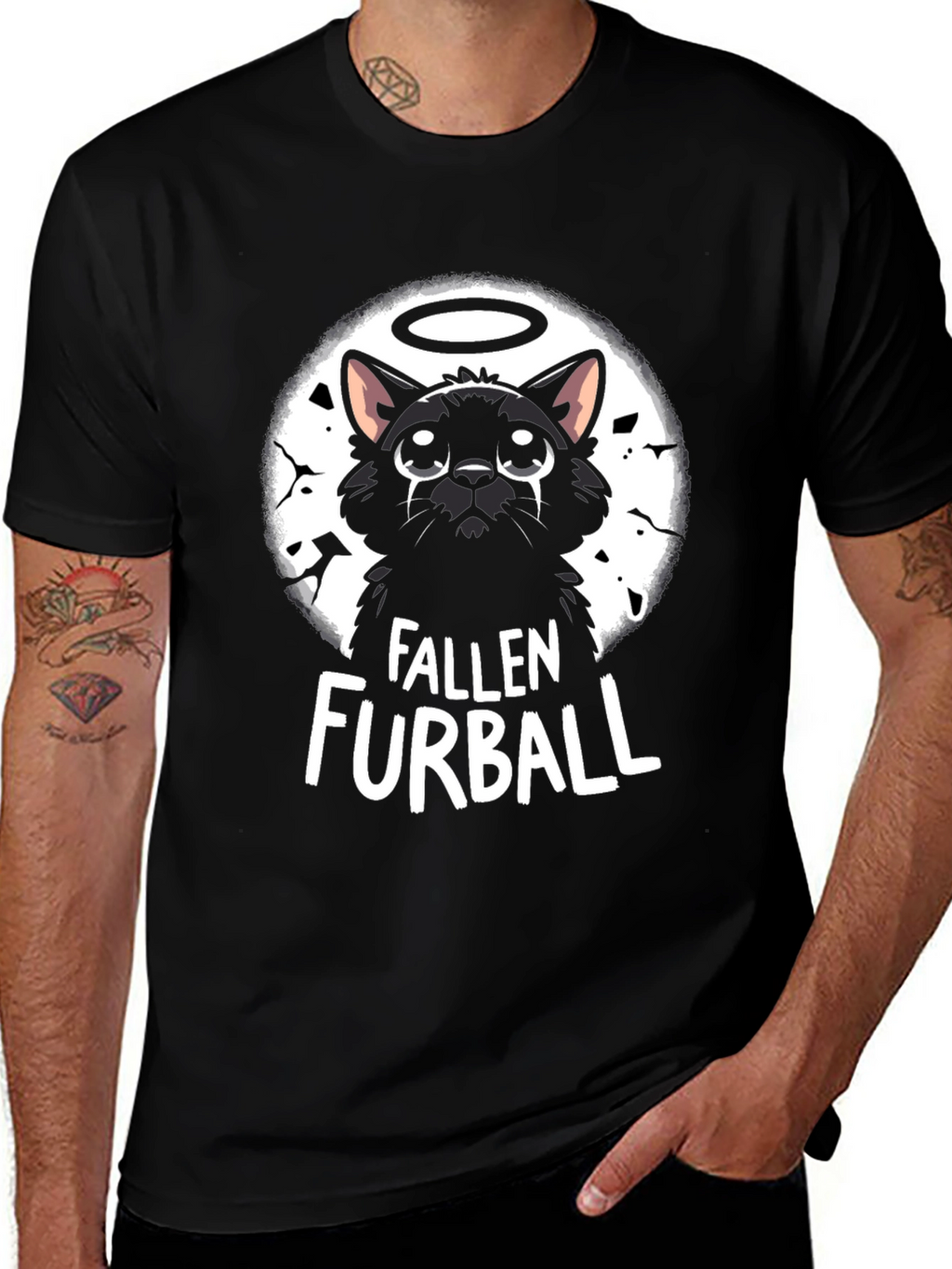 Fallen Furball Cat T-Shirt - Black Graphic Tee