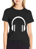 Headphones Graphic Tee - Black Cotton Blend