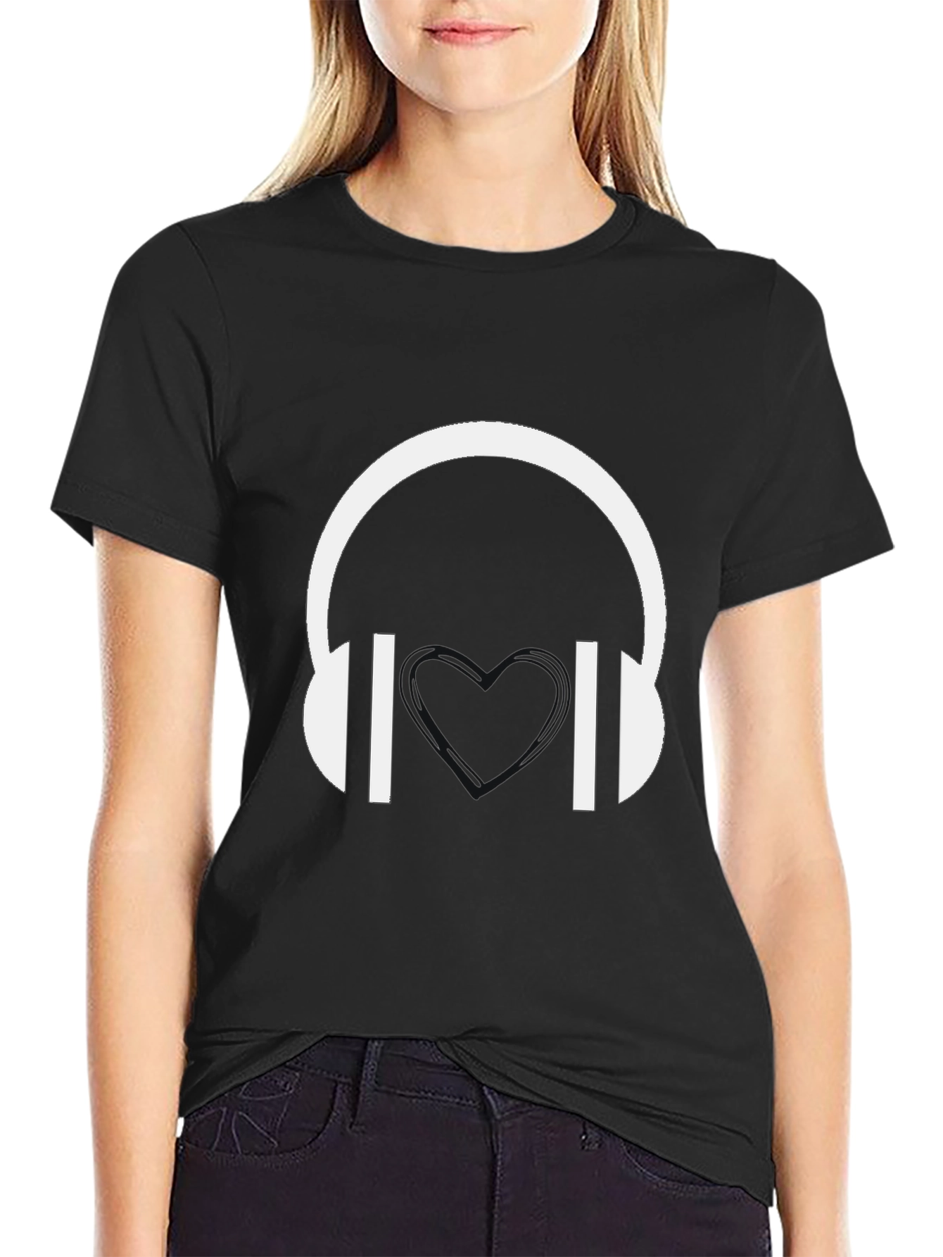 Headphones Graphic Tee - Black Cotton Blend