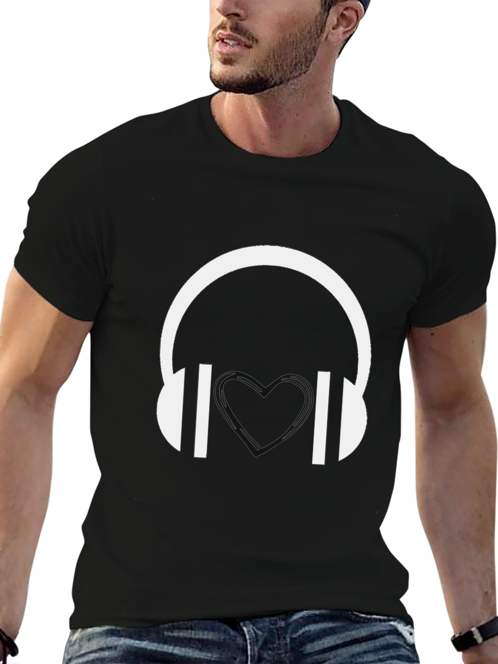 Headphones Graphic Tee - Black Cotton Blend