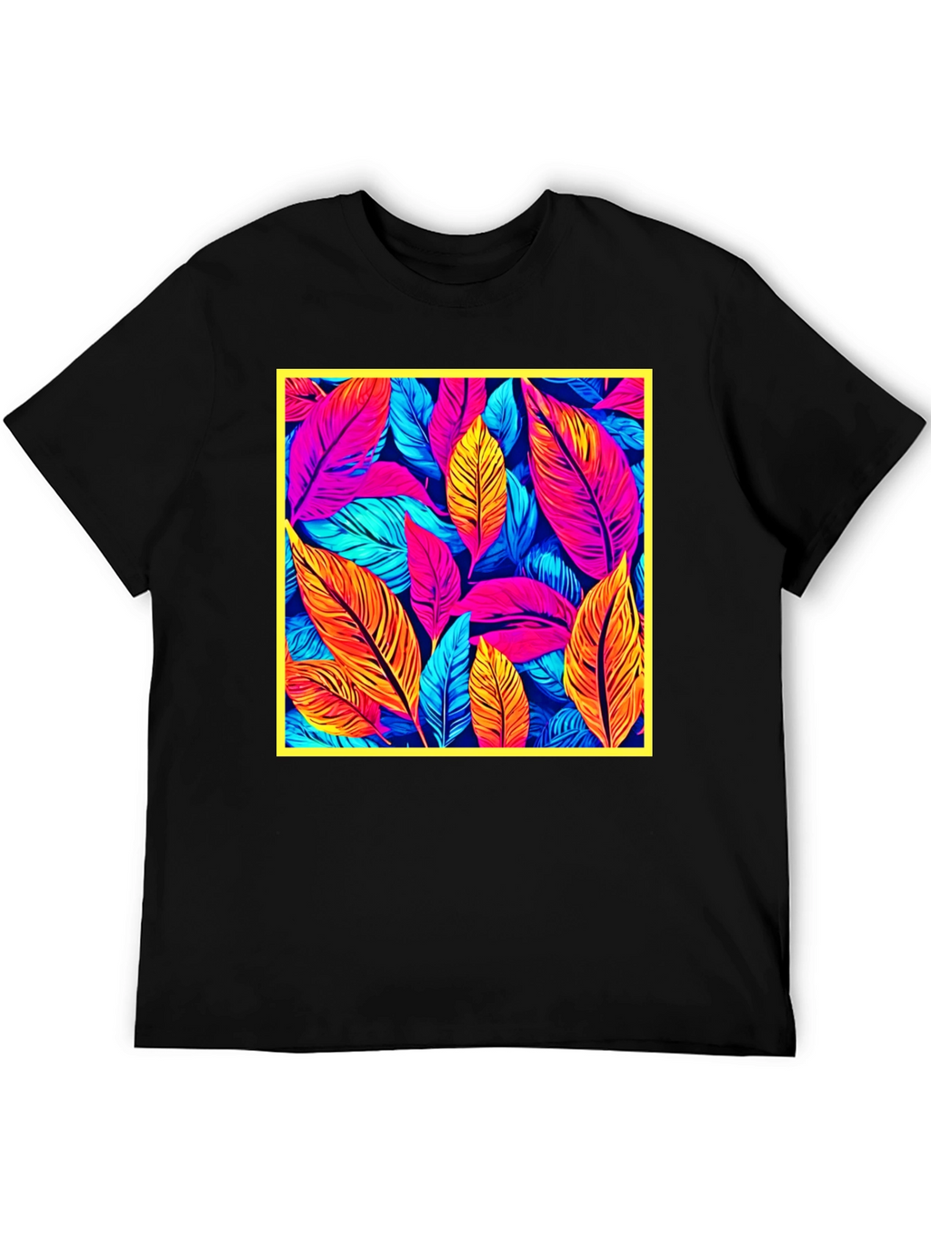 Tropical Leaf Print Black T-Shirt