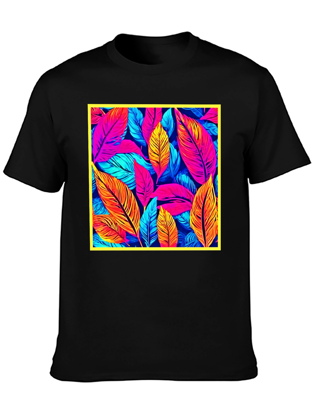 Tropical Leaf Print Black T-Shirt