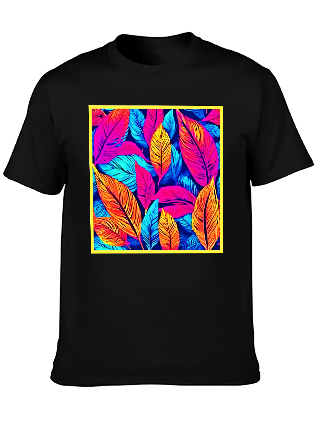 Tropical Leaf Print Black T-Shirt