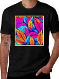 Tropical Leaf Print Black T-Shirt