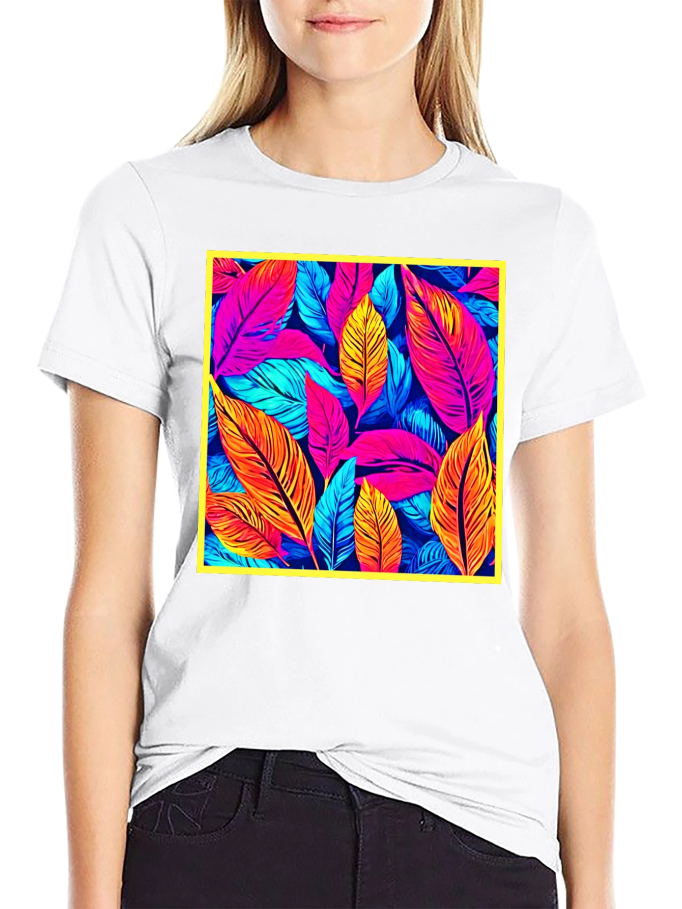 Tropical Leaf Print Black T-Shirt