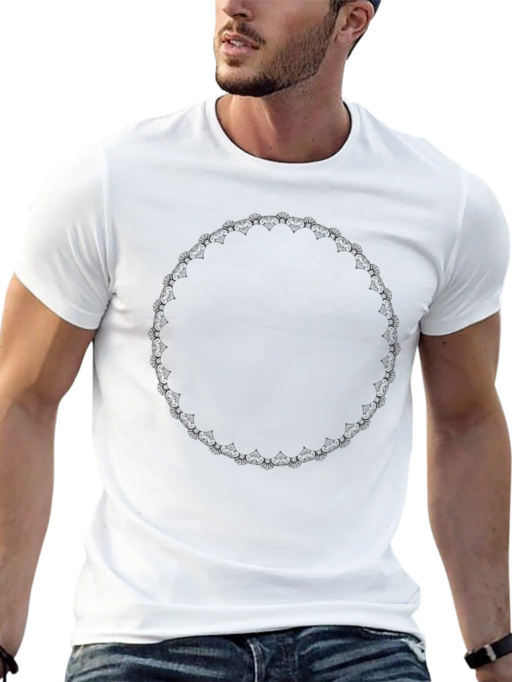 Black Tee with Decorative Circular Design