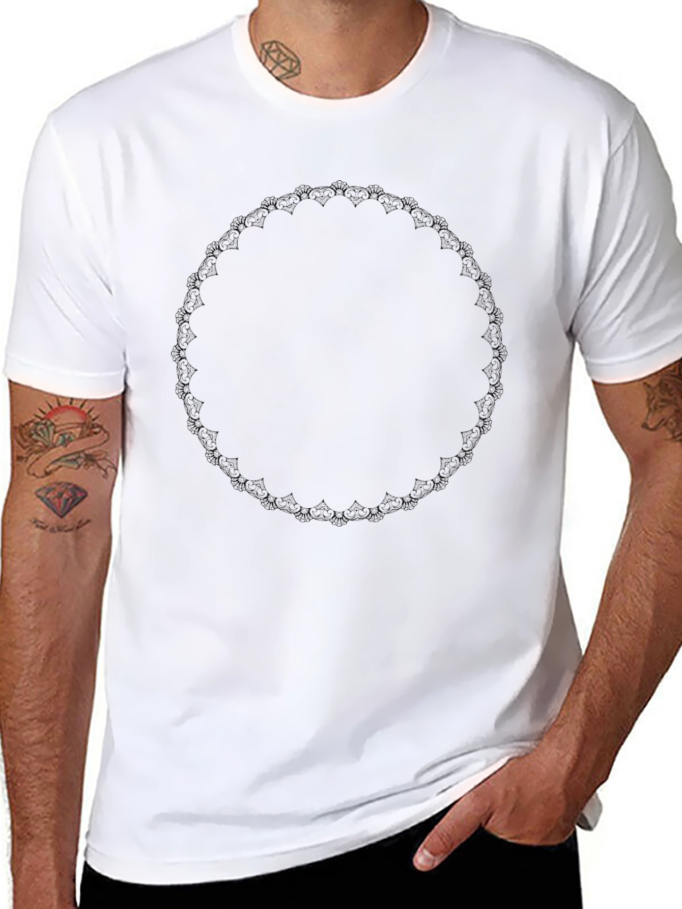Black Tee with Decorative Circular Design