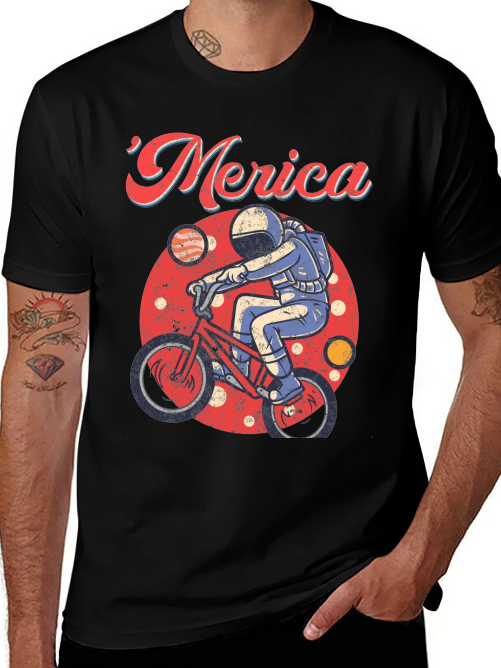 Retro Merica Spaceman on Bike T-Shirt