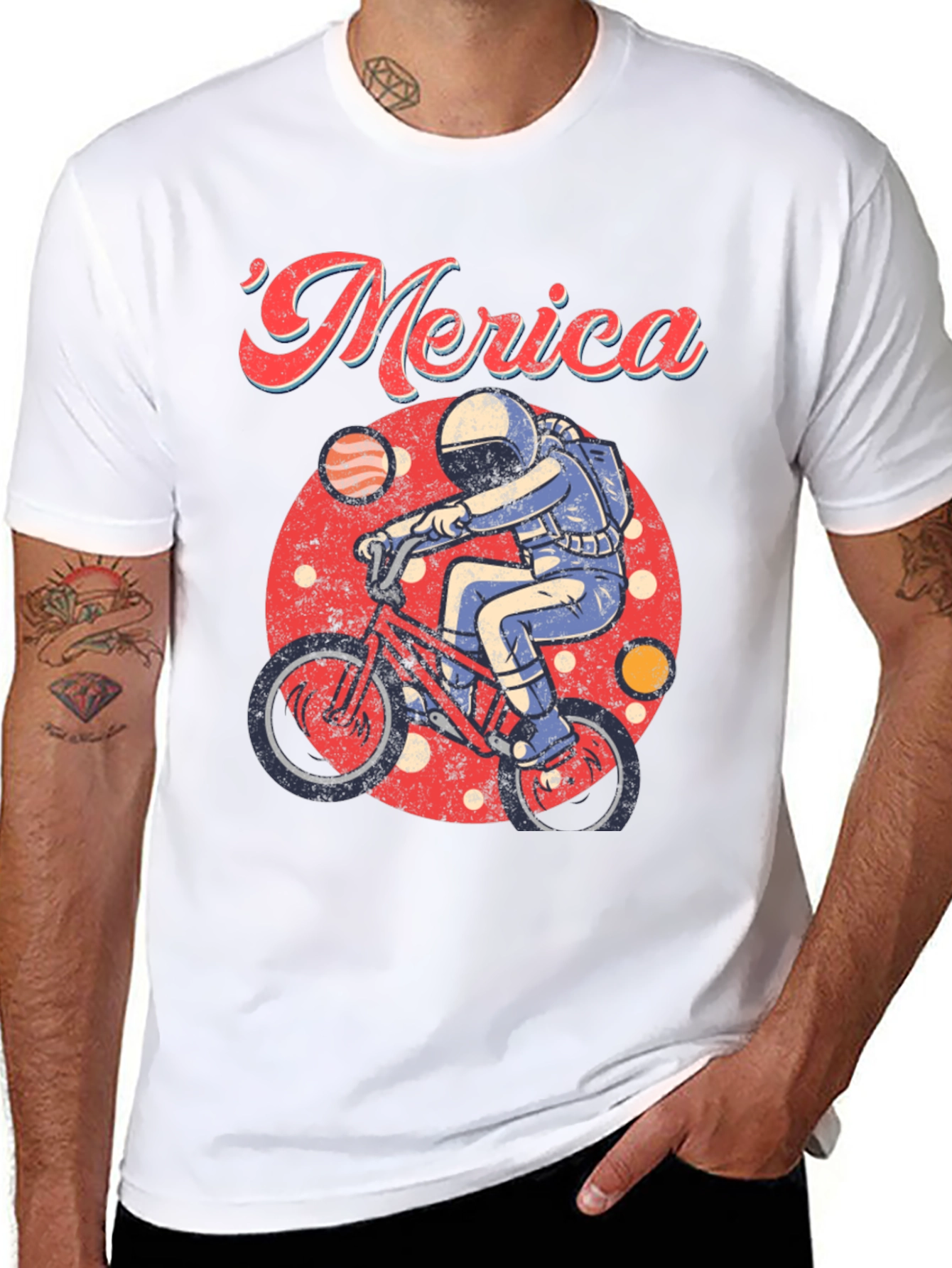 Retro Merica Spaceman on Bike T-Shirt