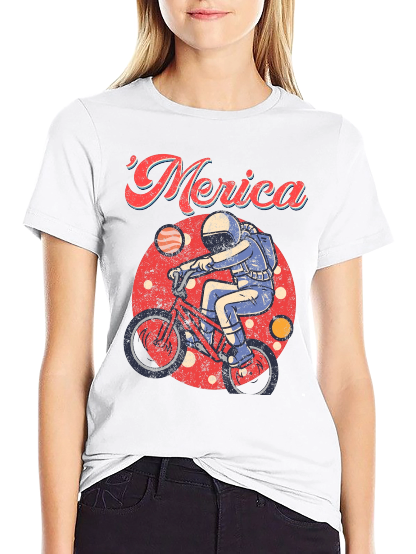 Retro Merica Spaceman on Bike T-Shirt