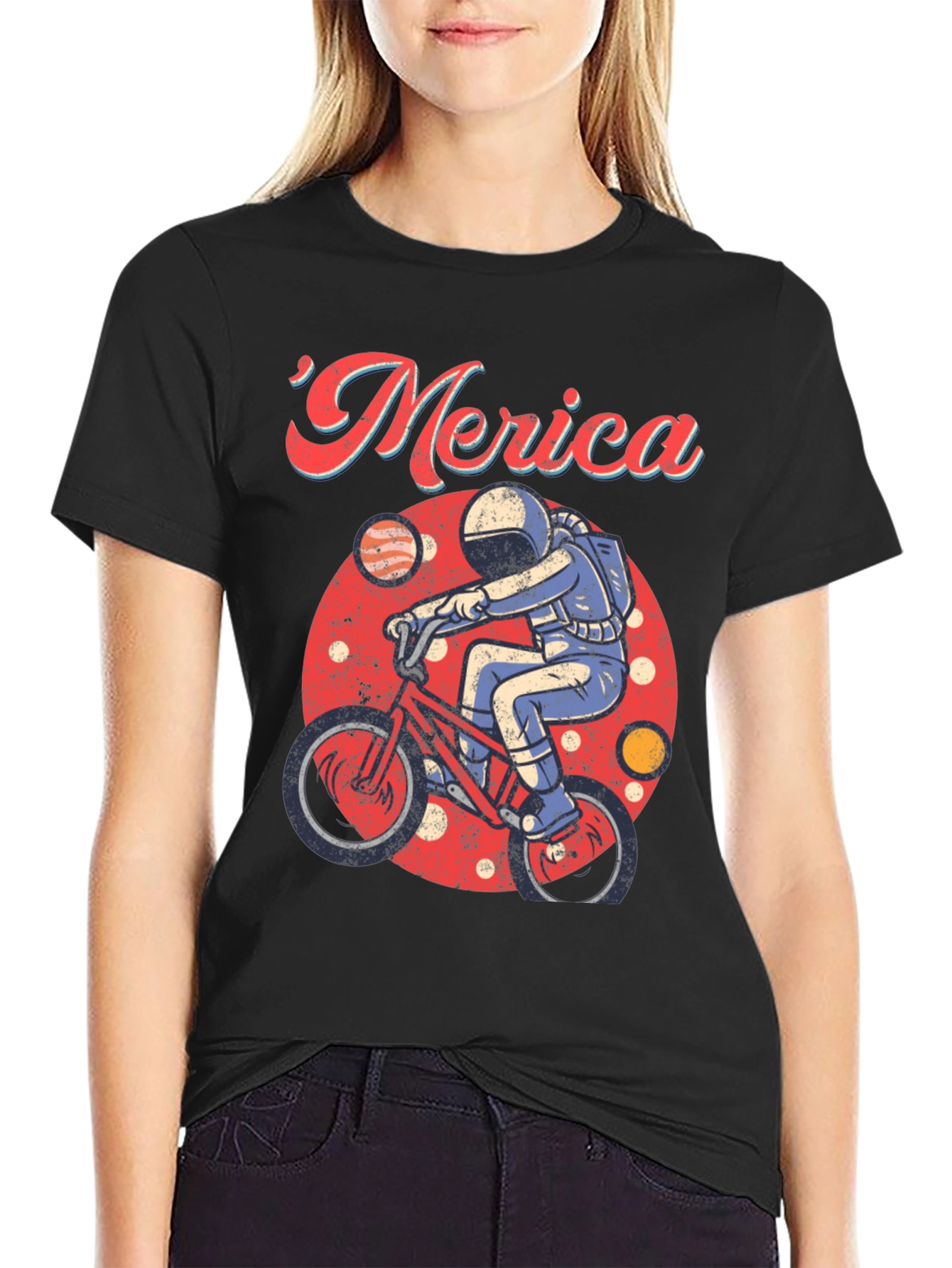 Retro Merica Spaceman on Bike T-Shirt