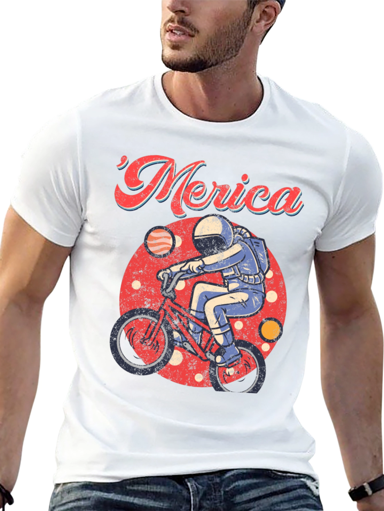 Retro Merica Spaceman on Bike T-Shirt