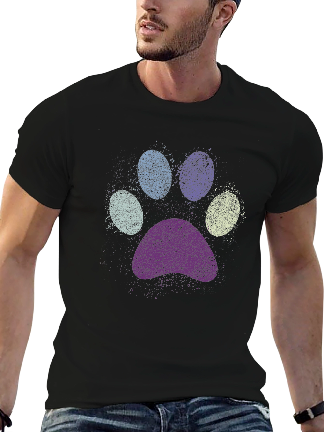 Paw Print Graphic Black T-Shirt