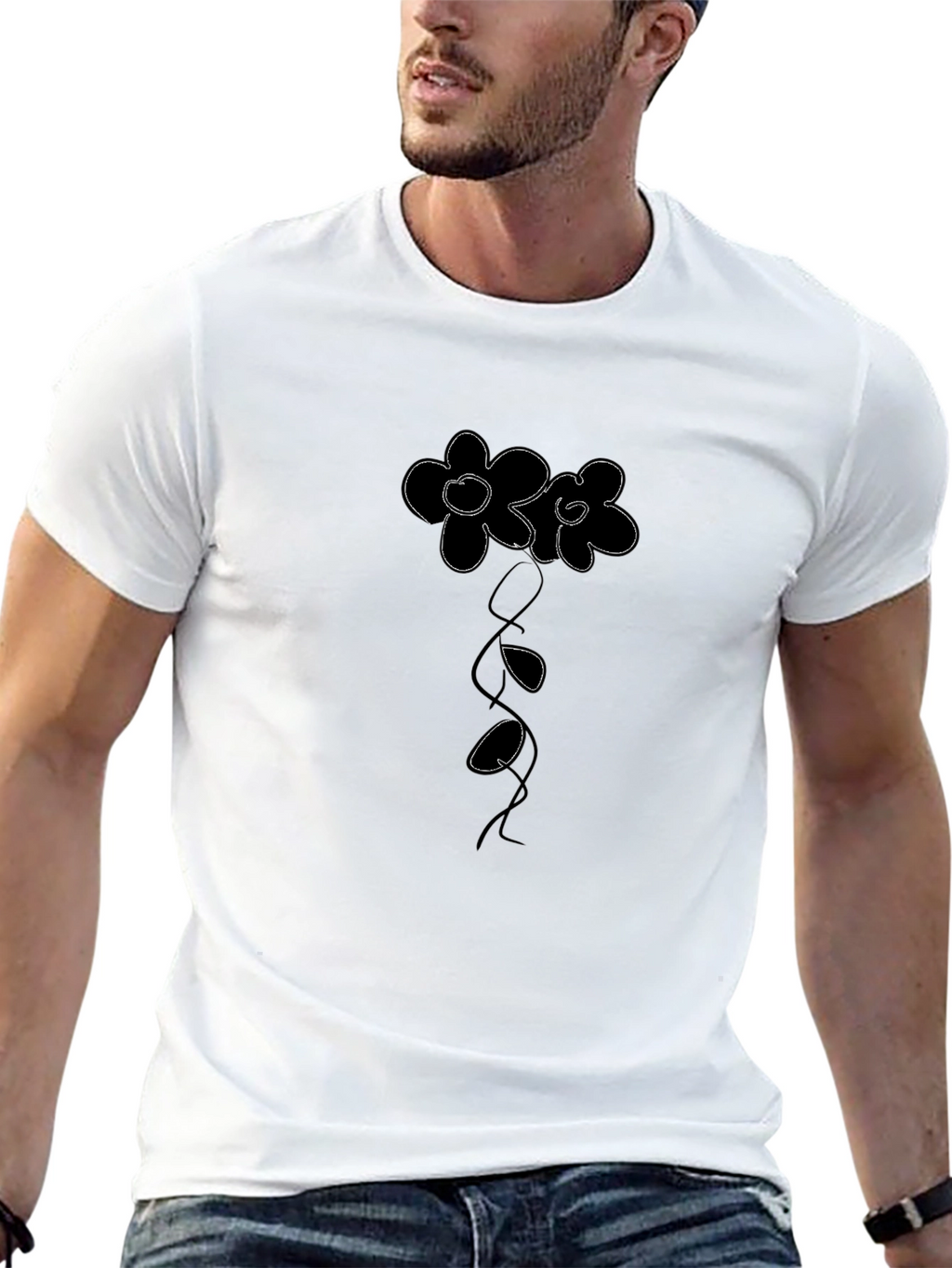Minimalist Flower Graphic Black T-Shirt