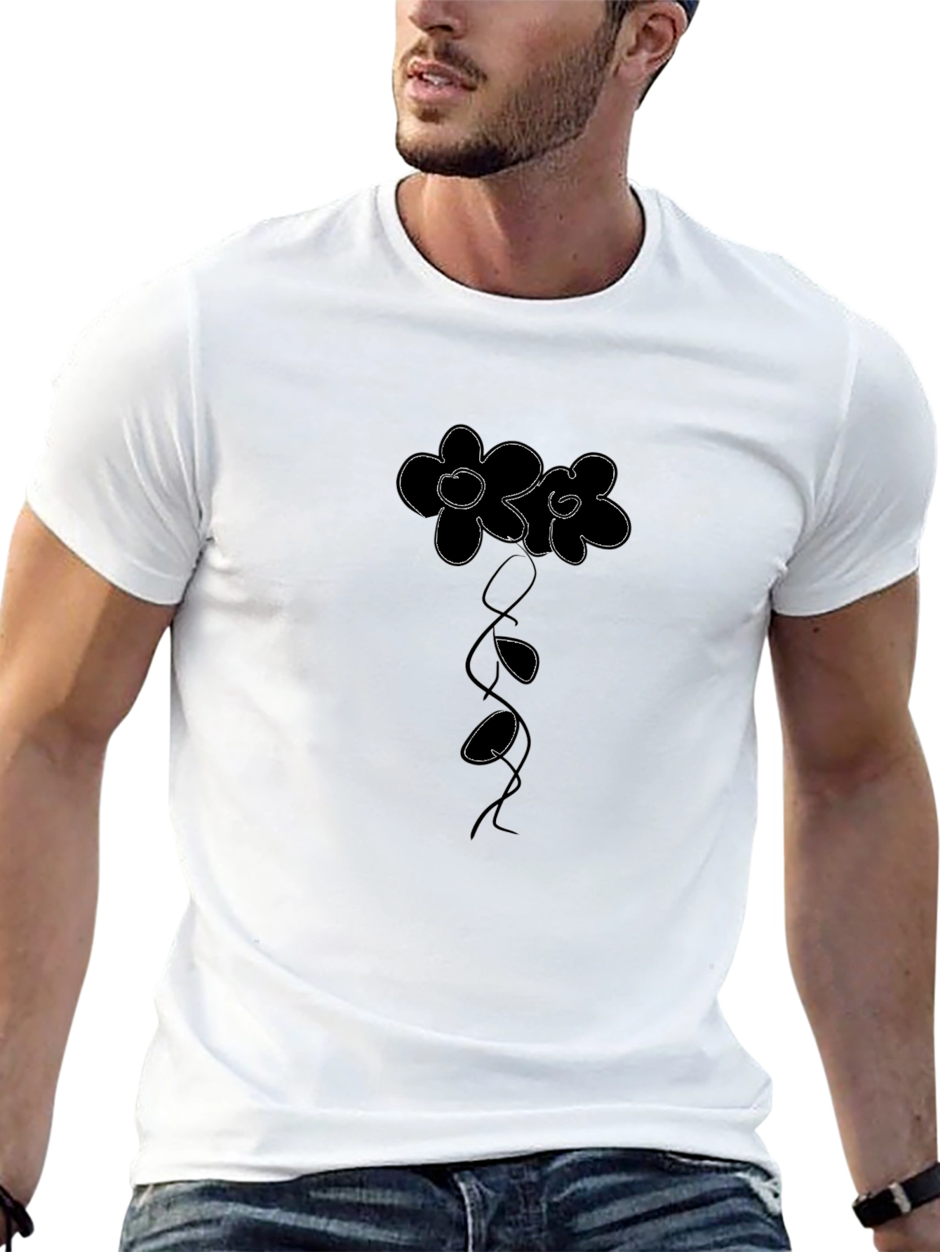 Minimalist Flower Graphic Black T-Shirt