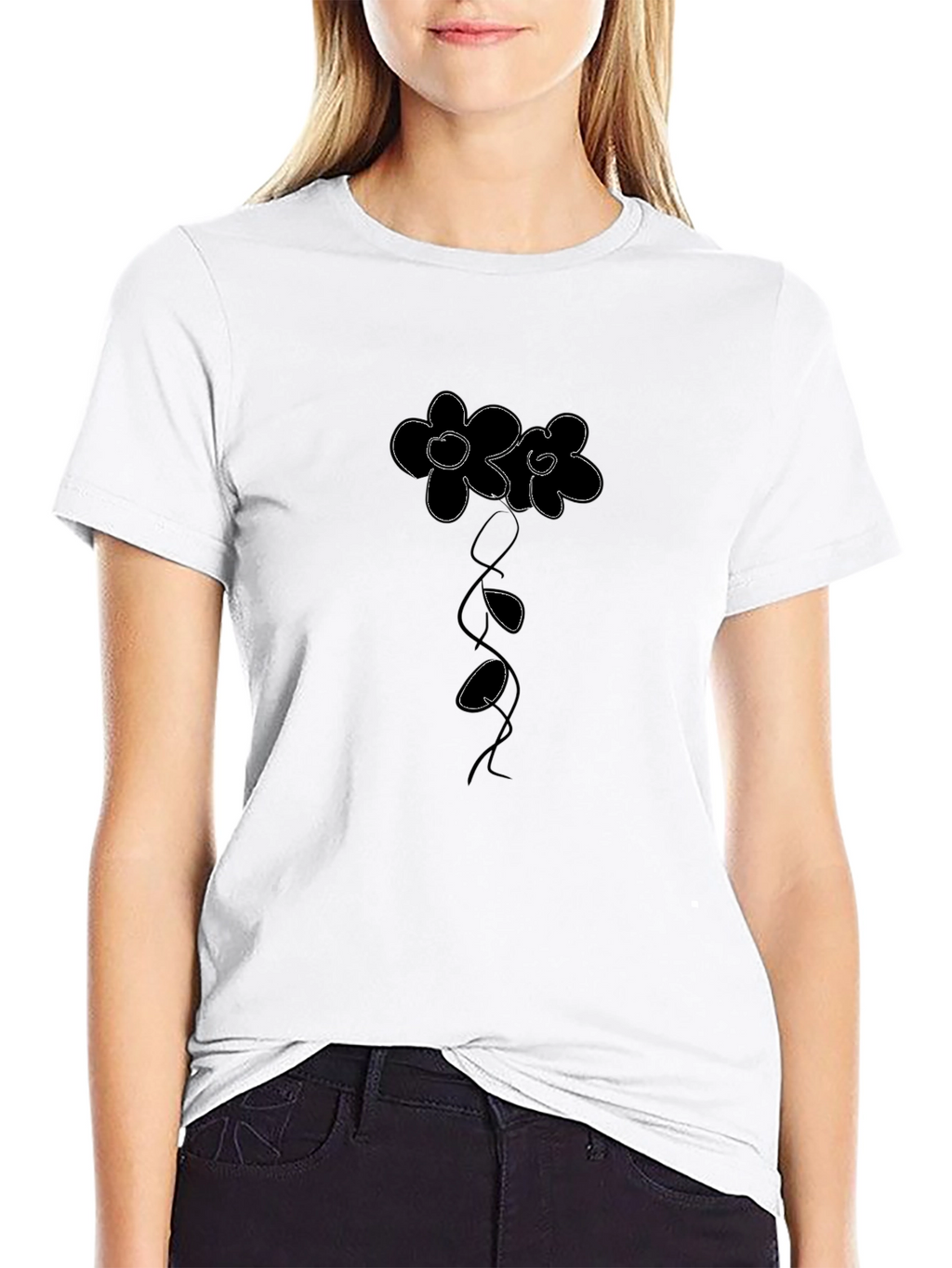 Minimalist Flower Graphic Black T-Shirt
