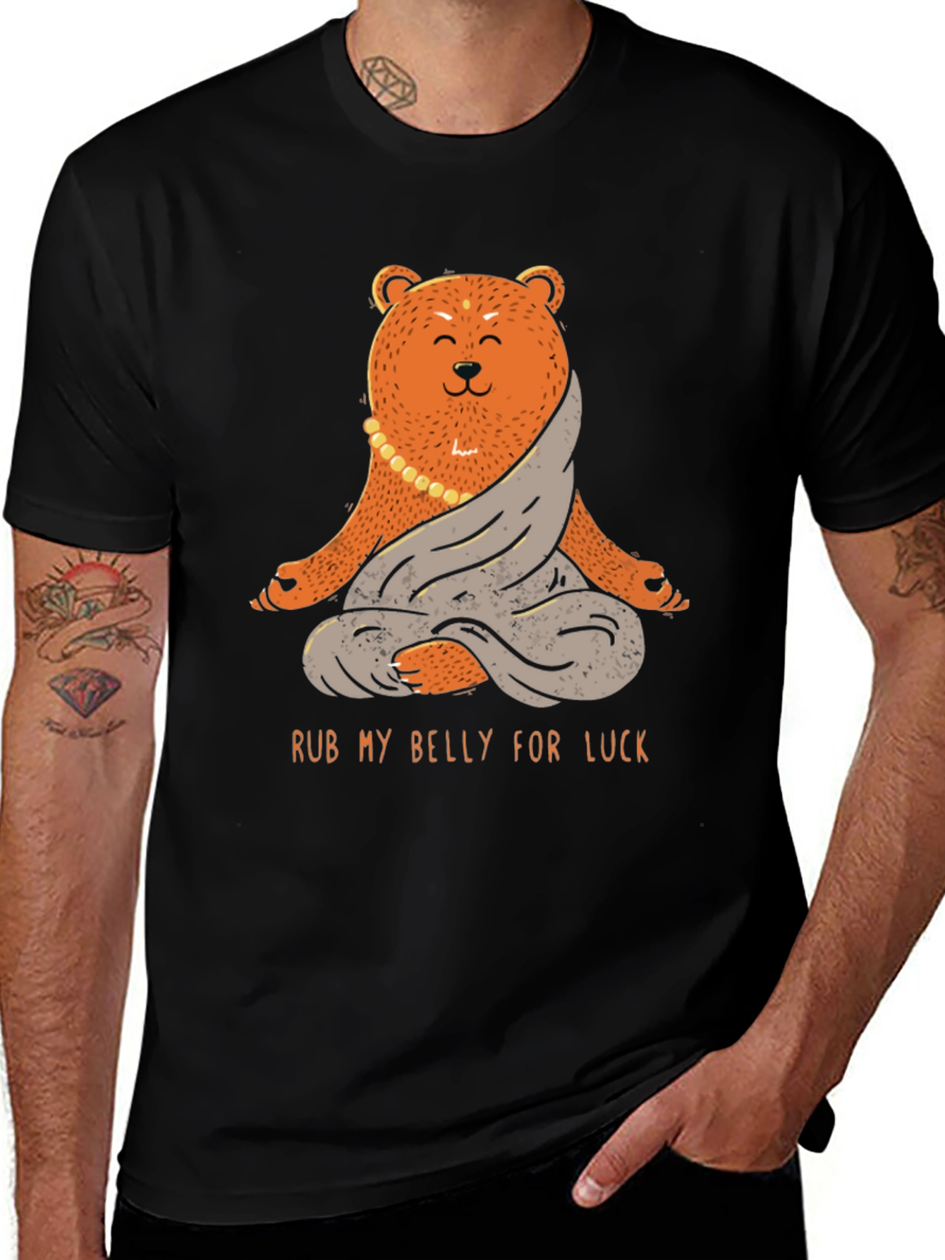 Meditating Bear T-Shirt - Rub My Belly for Luck!