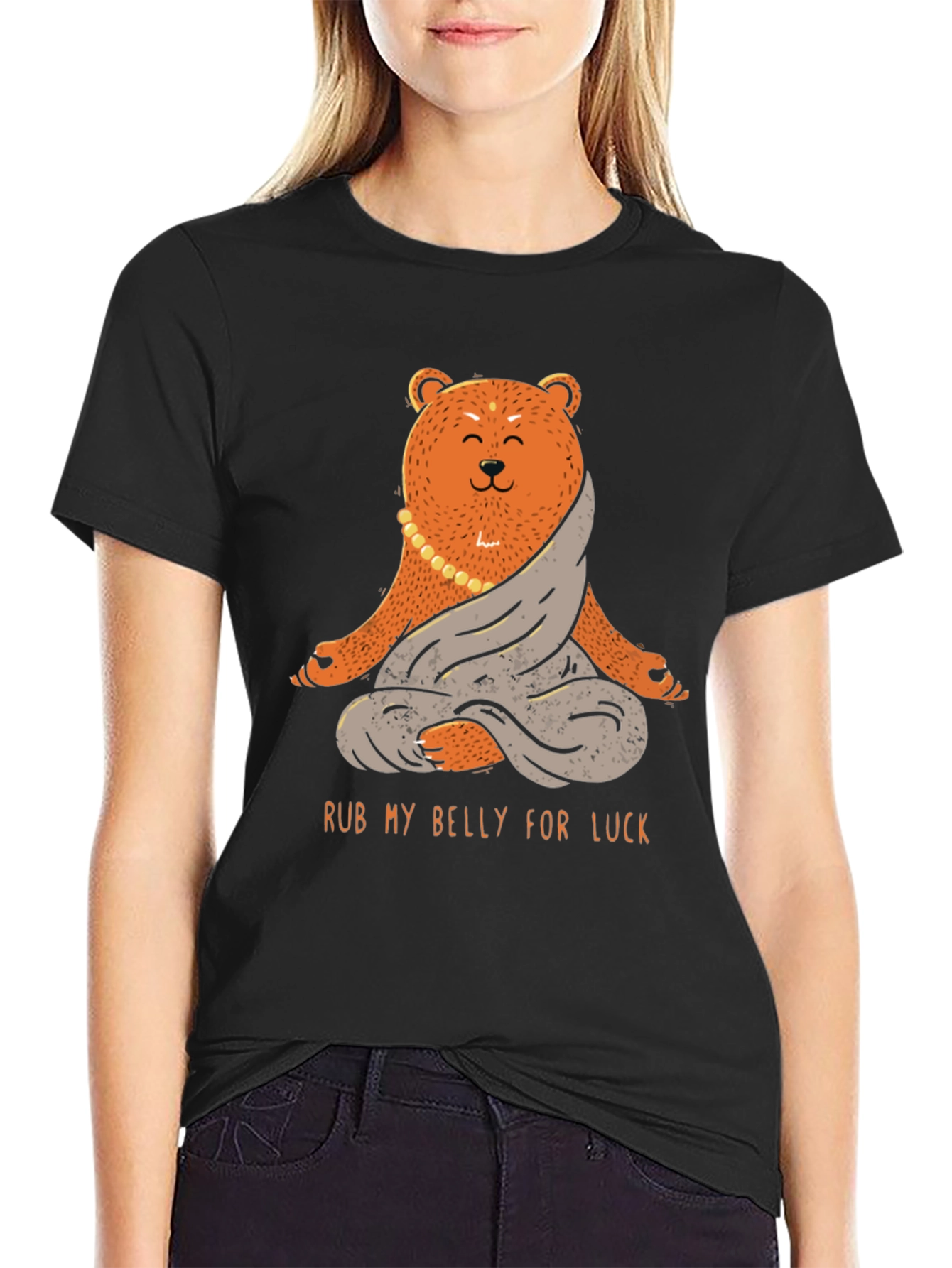 Meditating Bear T-Shirt - Rub My Belly for Luck!