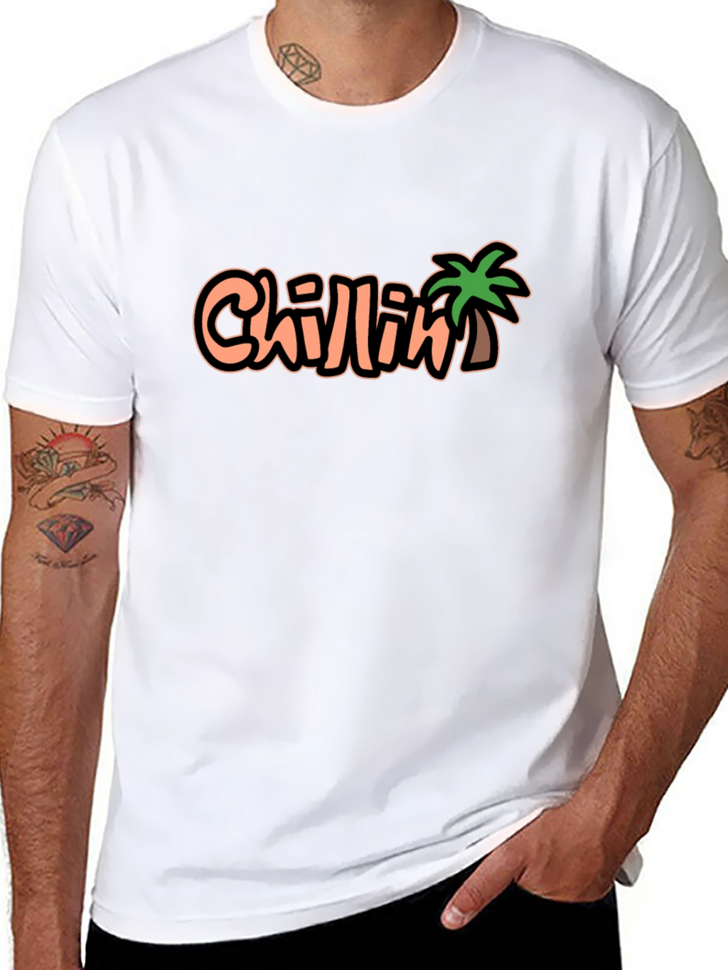 Chillin Palm Tree Graphic Black T-Shirt