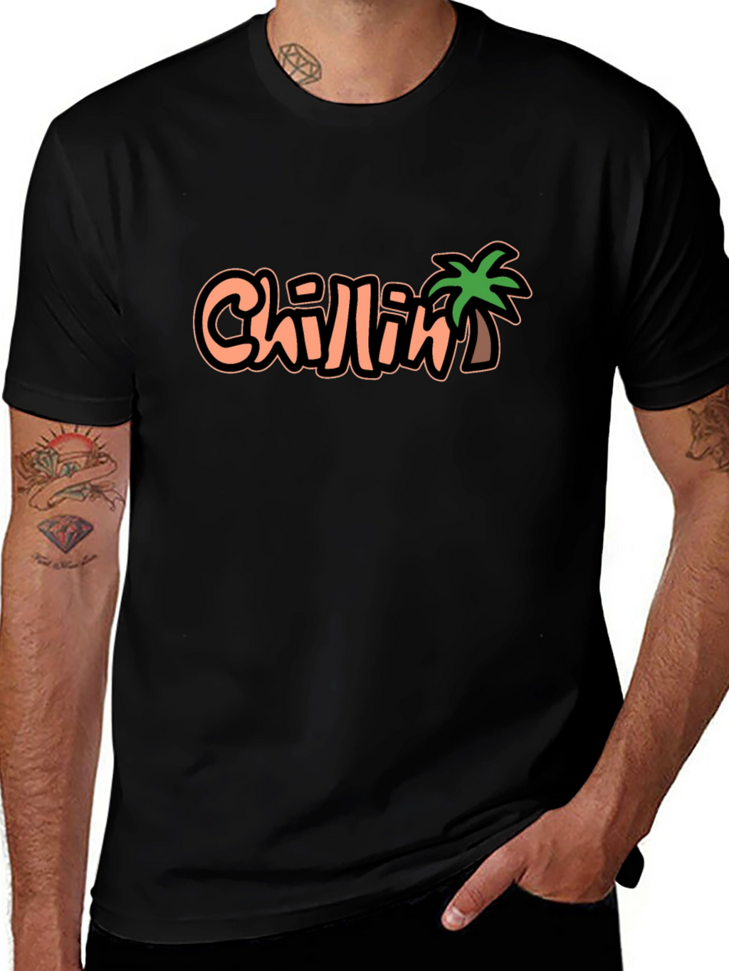 Chillin Palm Tree Graphic Black T-Shirt