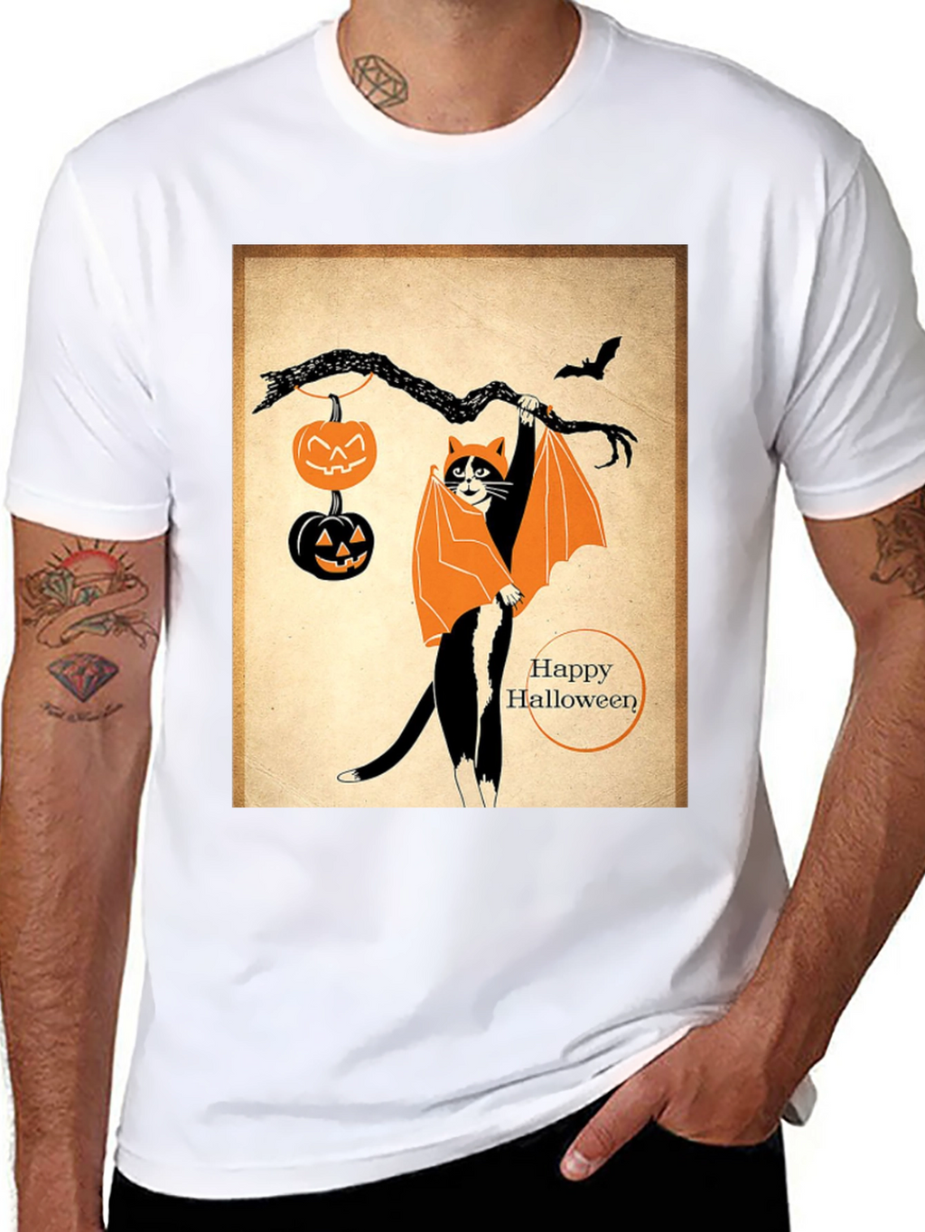 Halloween Cat T-Shirt Bat Costume Pumpkins