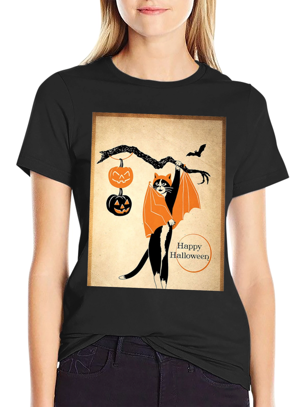 Halloween Cat T-Shirt Bat Costume Pumpkins