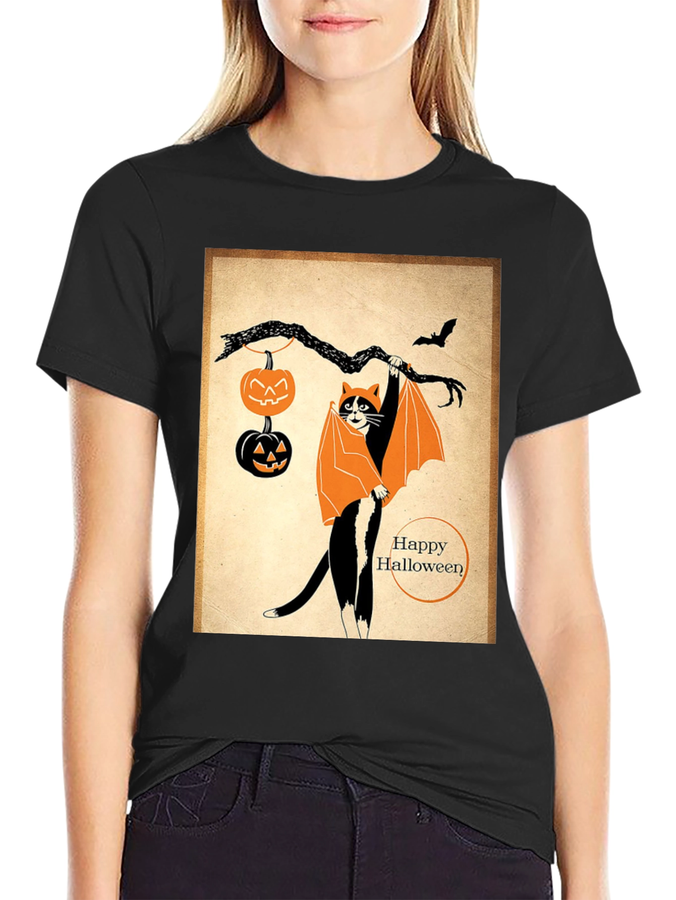 Halloween Cat T-Shirt Bat Costume Pumpkins