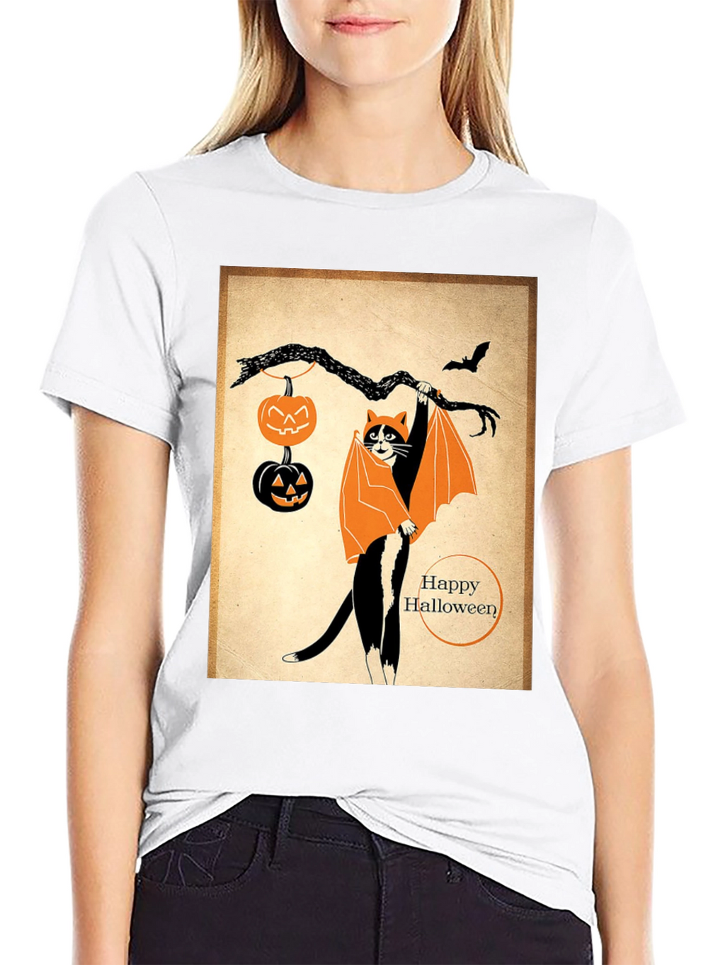 Halloween Cat T-Shirt Bat Costume Pumpkins