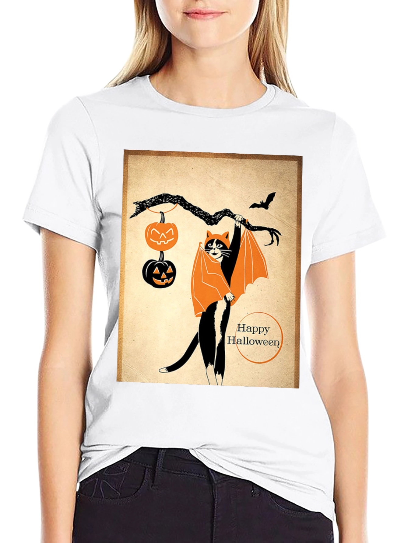 Halloween Cat T-Shirt Bat Costume Pumpkins