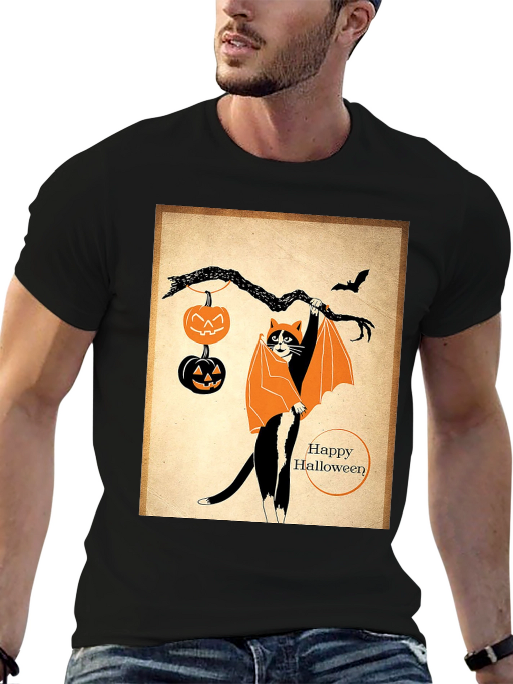 Halloween Cat T-Shirt Bat Costume Pumpkins