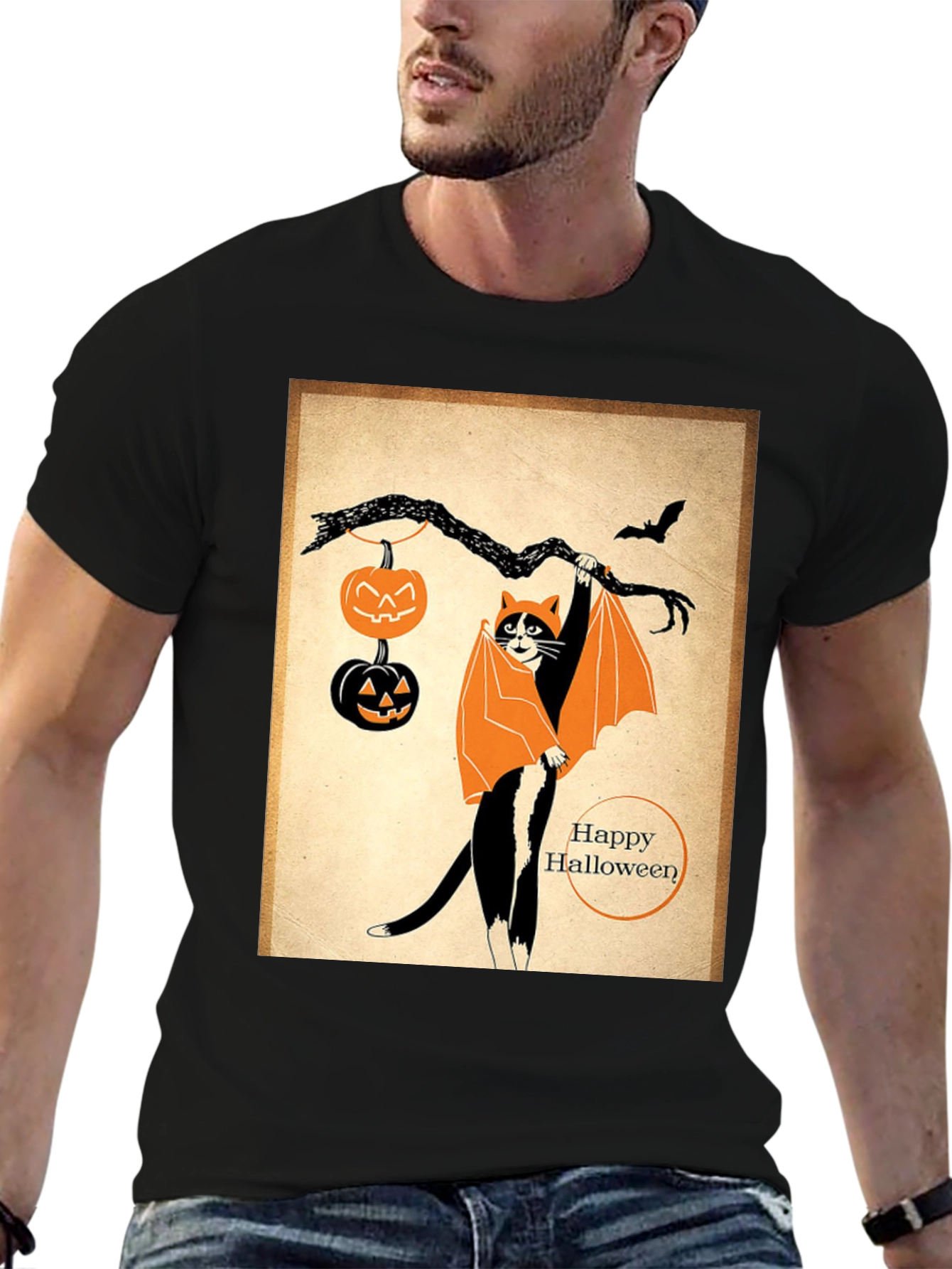 Halloween Cat T-Shirt Bat Costume Pumpkins