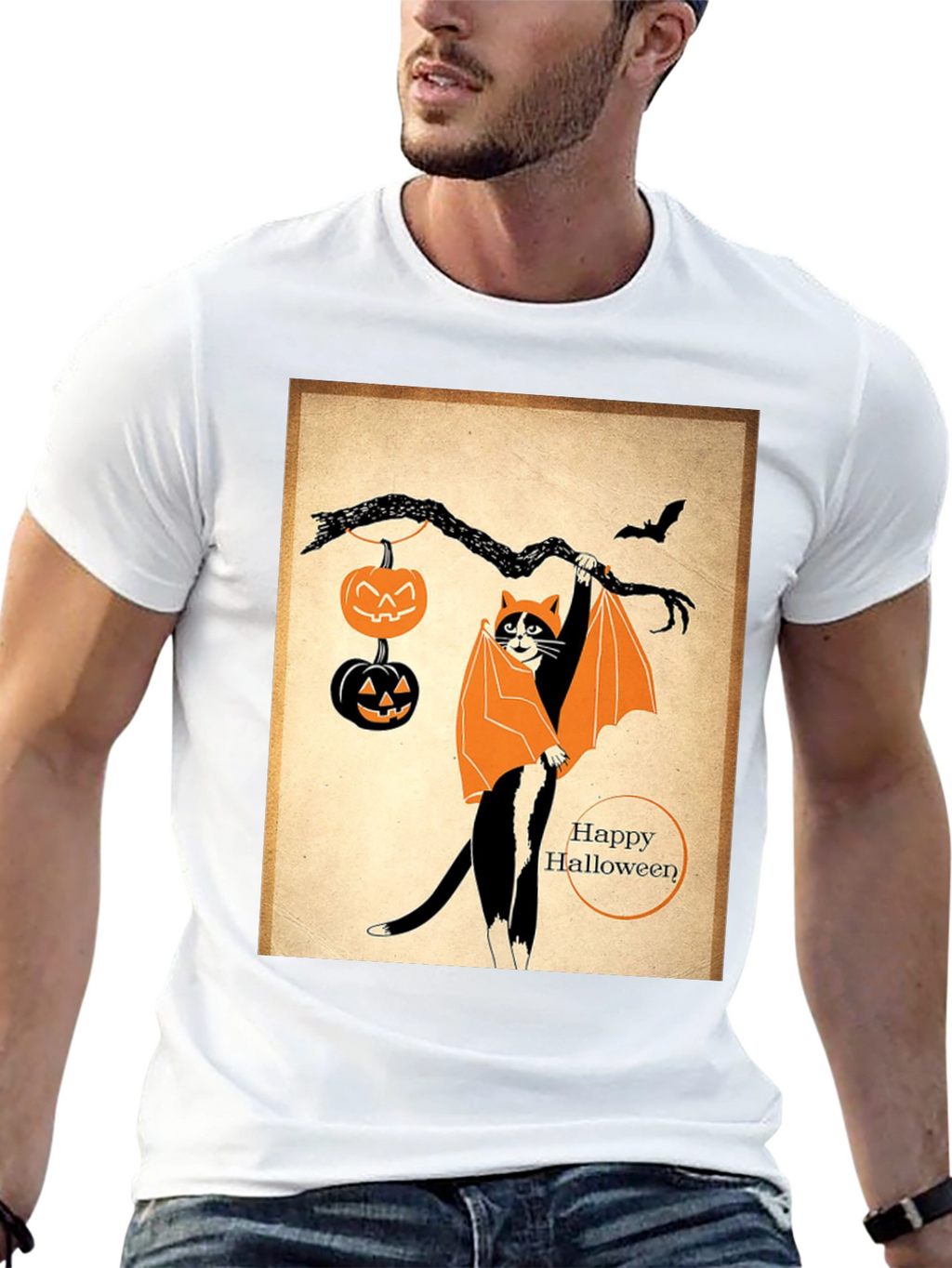 Halloween Cat T-Shirt Bat Costume Pumpkins