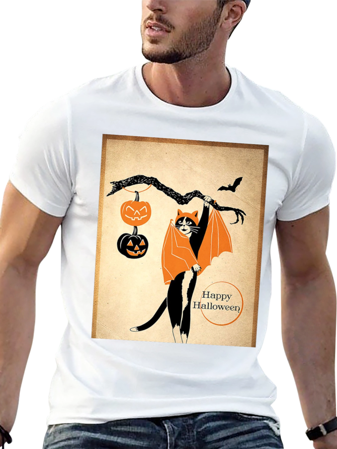 Halloween Cat T-Shirt Bat Costume Pumpkins