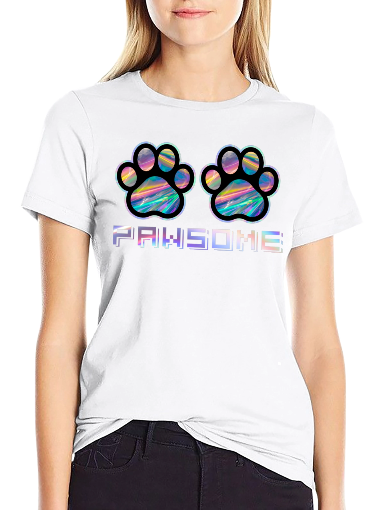 Pawsome Holographic Paw Print T-Shirt