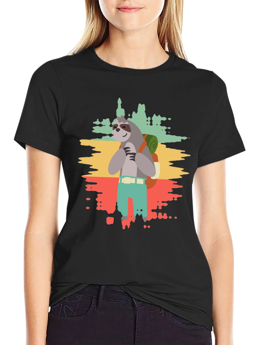 Sloth Hiker Graphic Tee - Mens Black T-Shirt