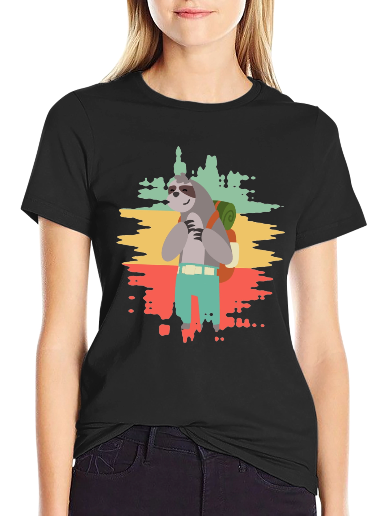 Sloth Hiker Graphic Tee - Mens Black T-Shirt