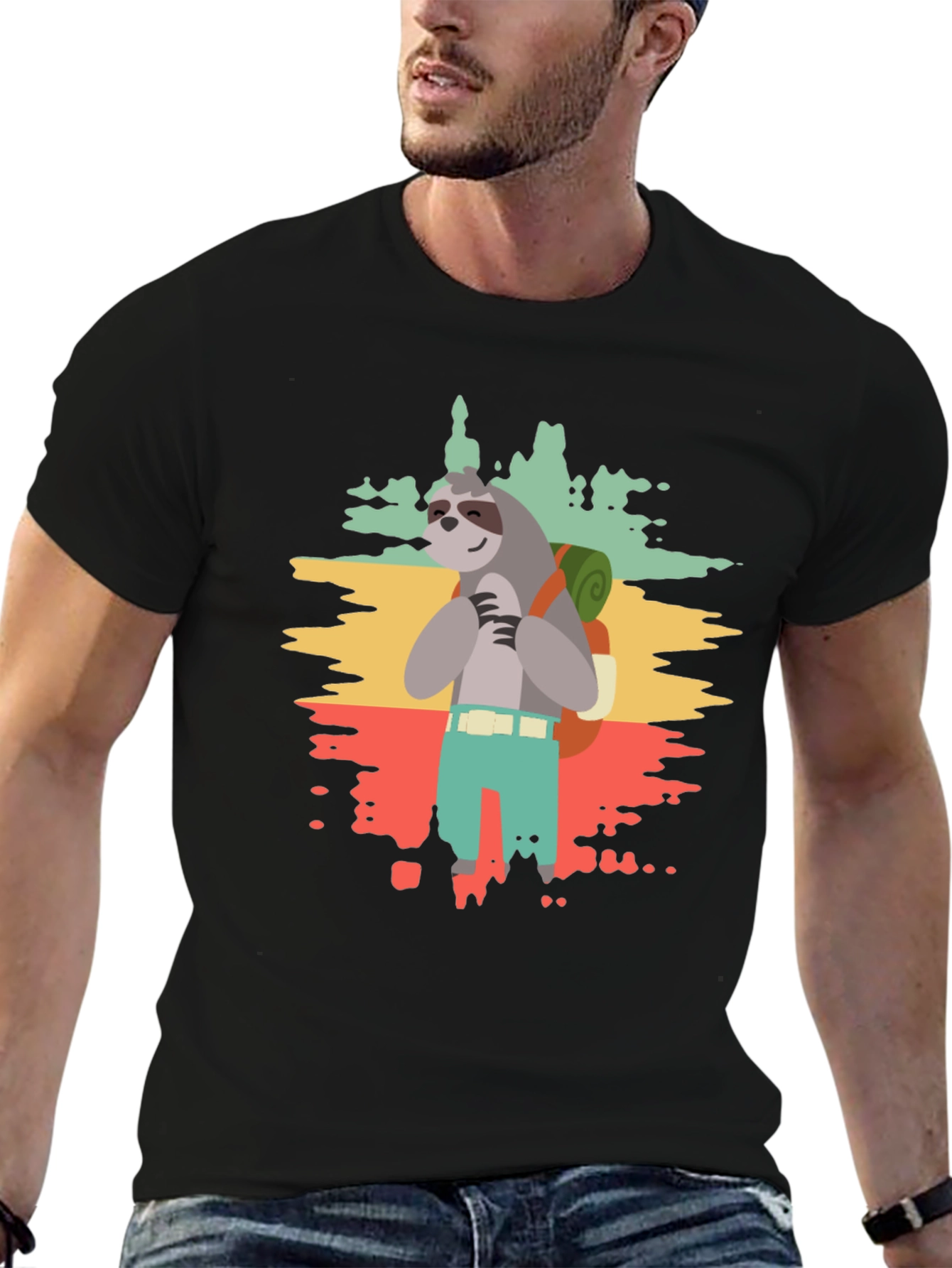 Sloth Hiker Graphic Tee - Mens Black T-Shirt