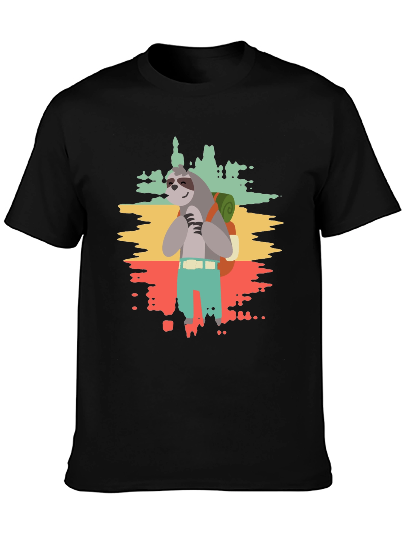 Sloth Hiker Graphic Tee - Mens Black T-Shirt