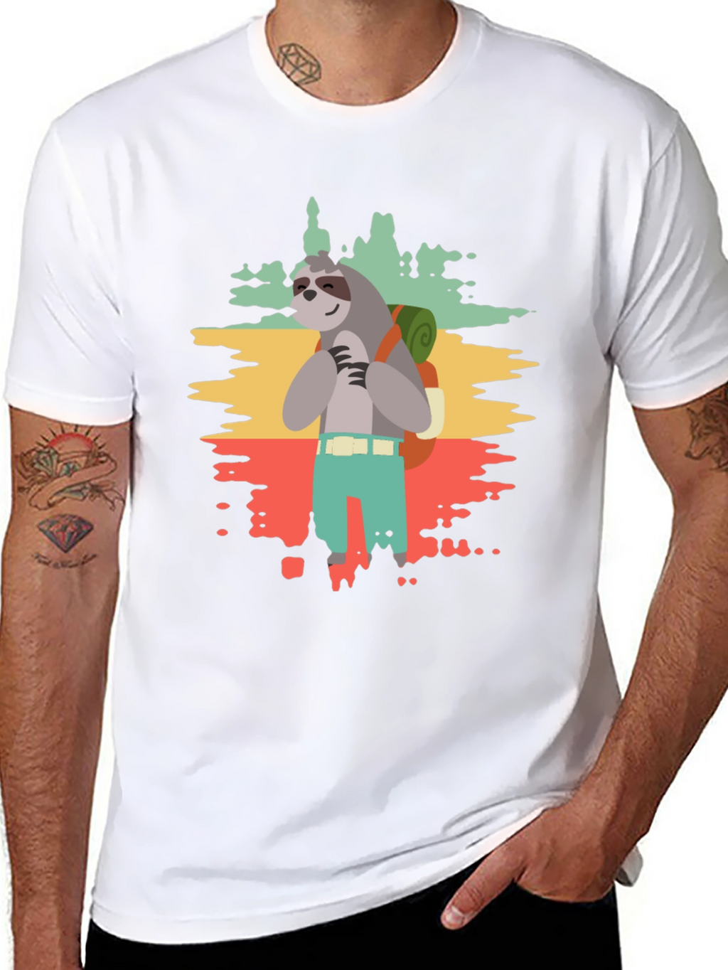 Sloth Hiker Graphic Tee - Mens Black T-Shirt