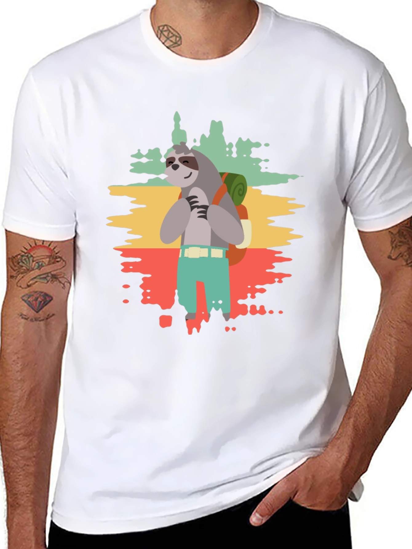 Sloth Hiker Graphic Tee - Mens Black T-Shirt