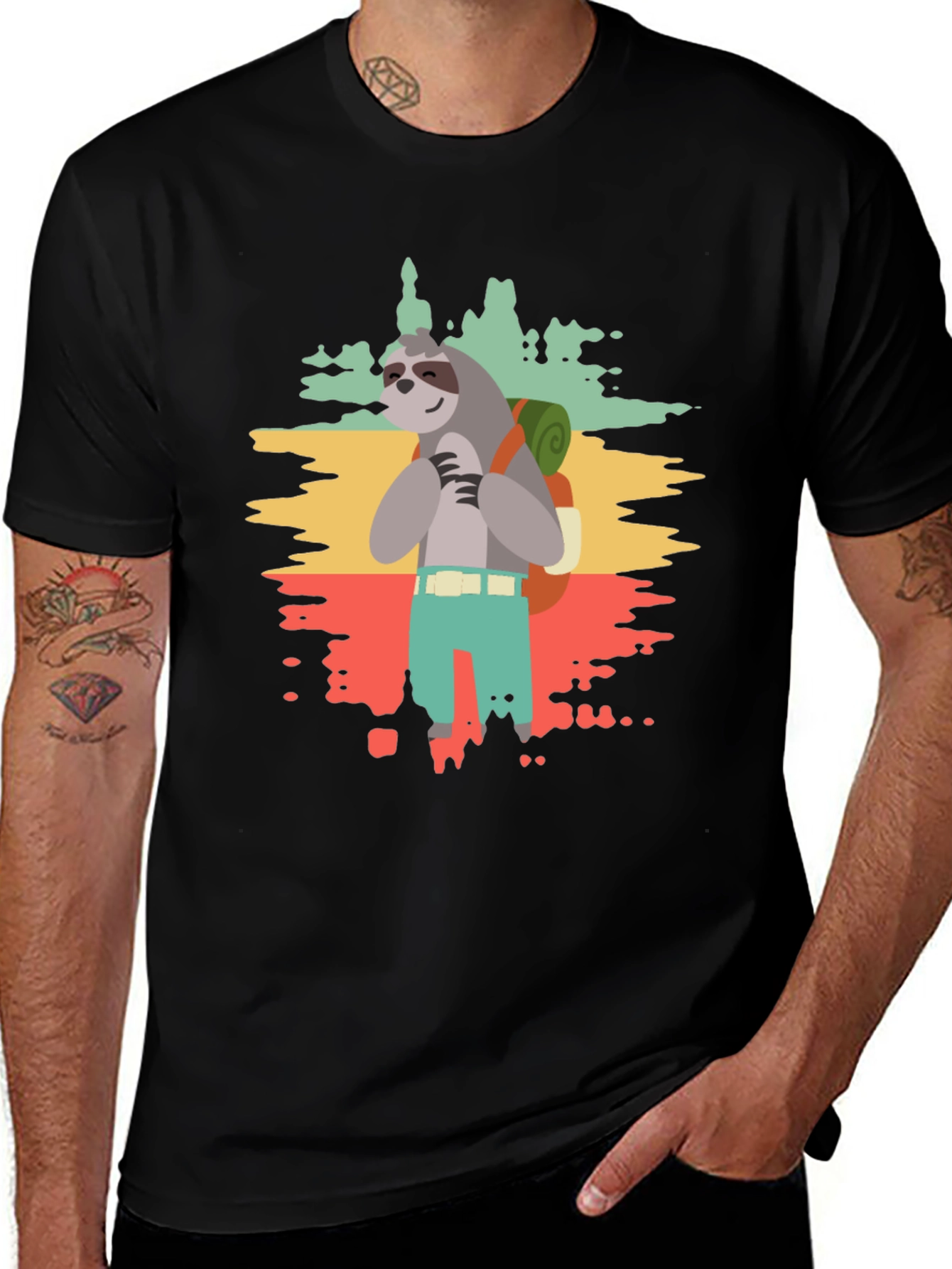 Sloth Hiker Graphic Tee - Mens Black T-Shirt