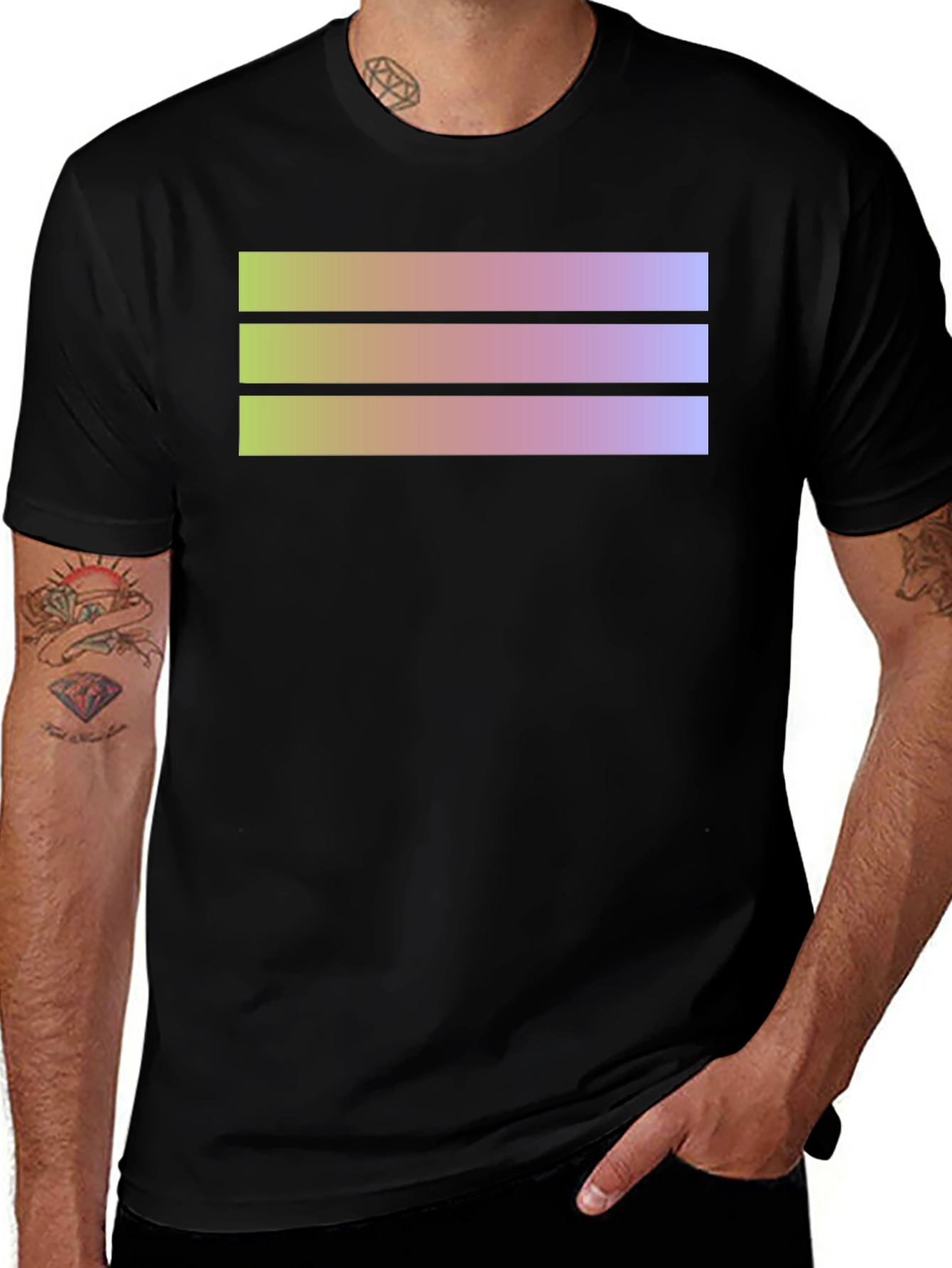 Gradient Stripe Graphic Black T-Shirt