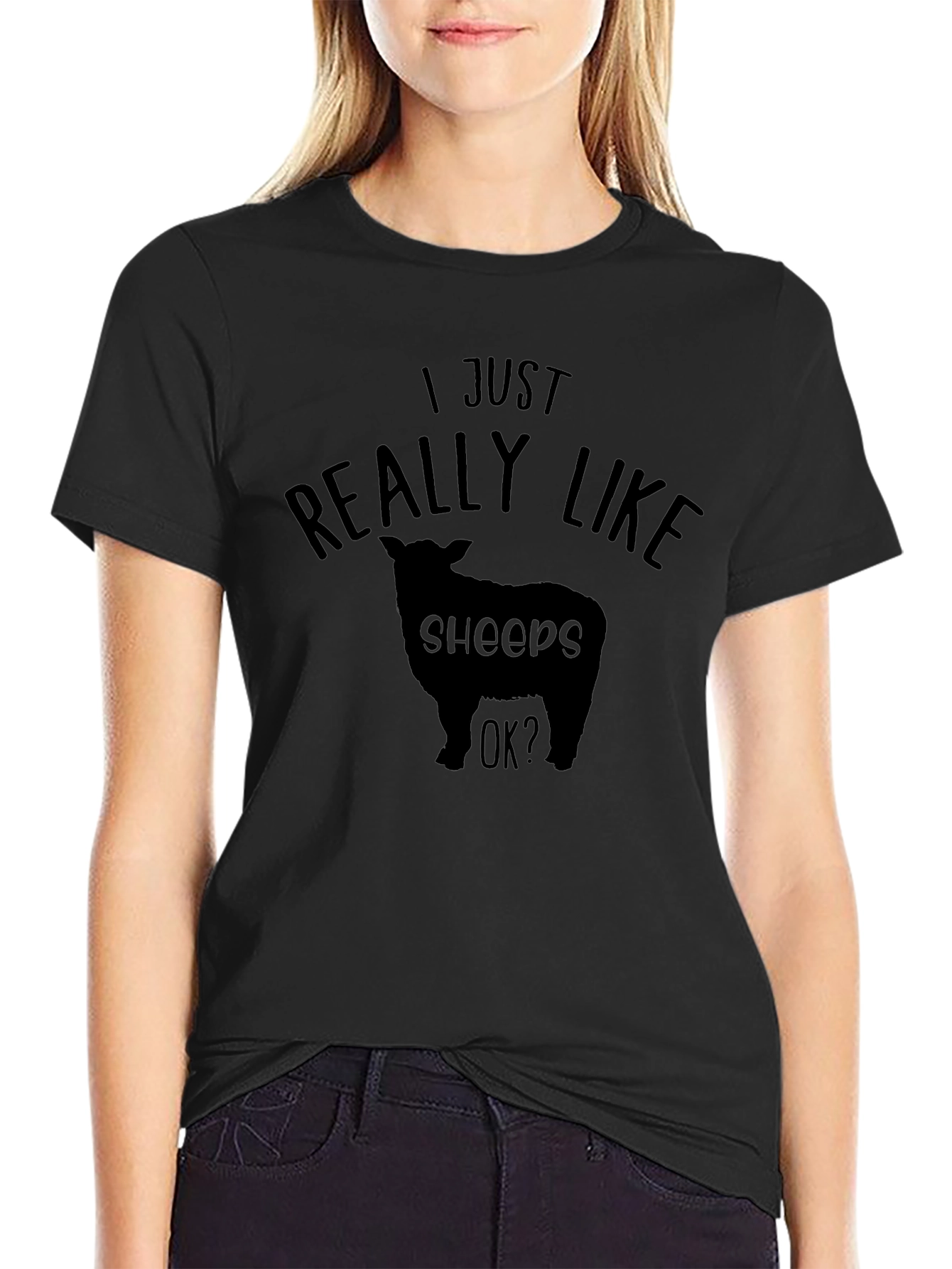 I Just Really Like Sheeps T-Shirt - Black Crew Neck Tee