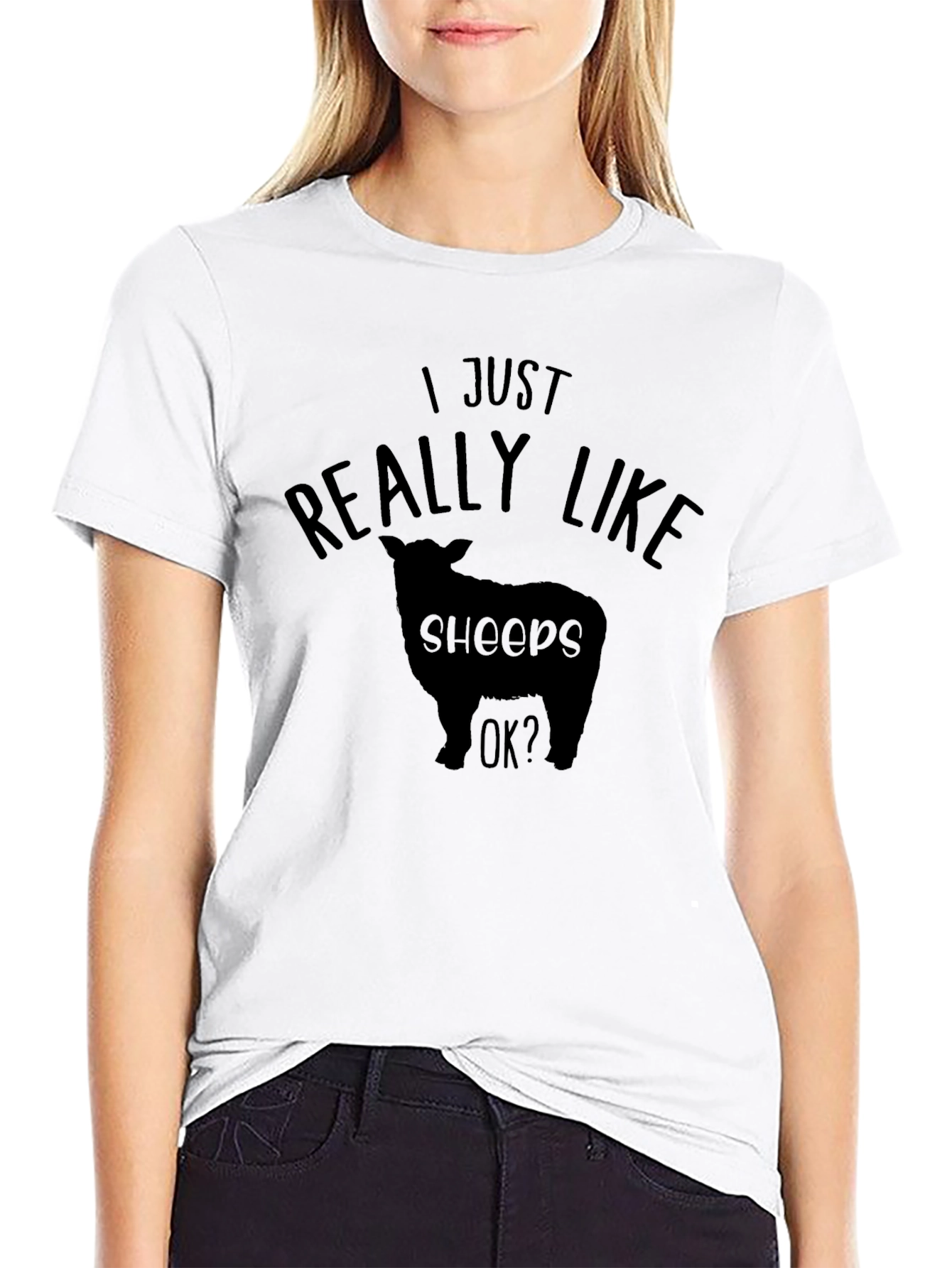 I Just Really Like Sheeps T-Shirt - Black Crew Neck Tee