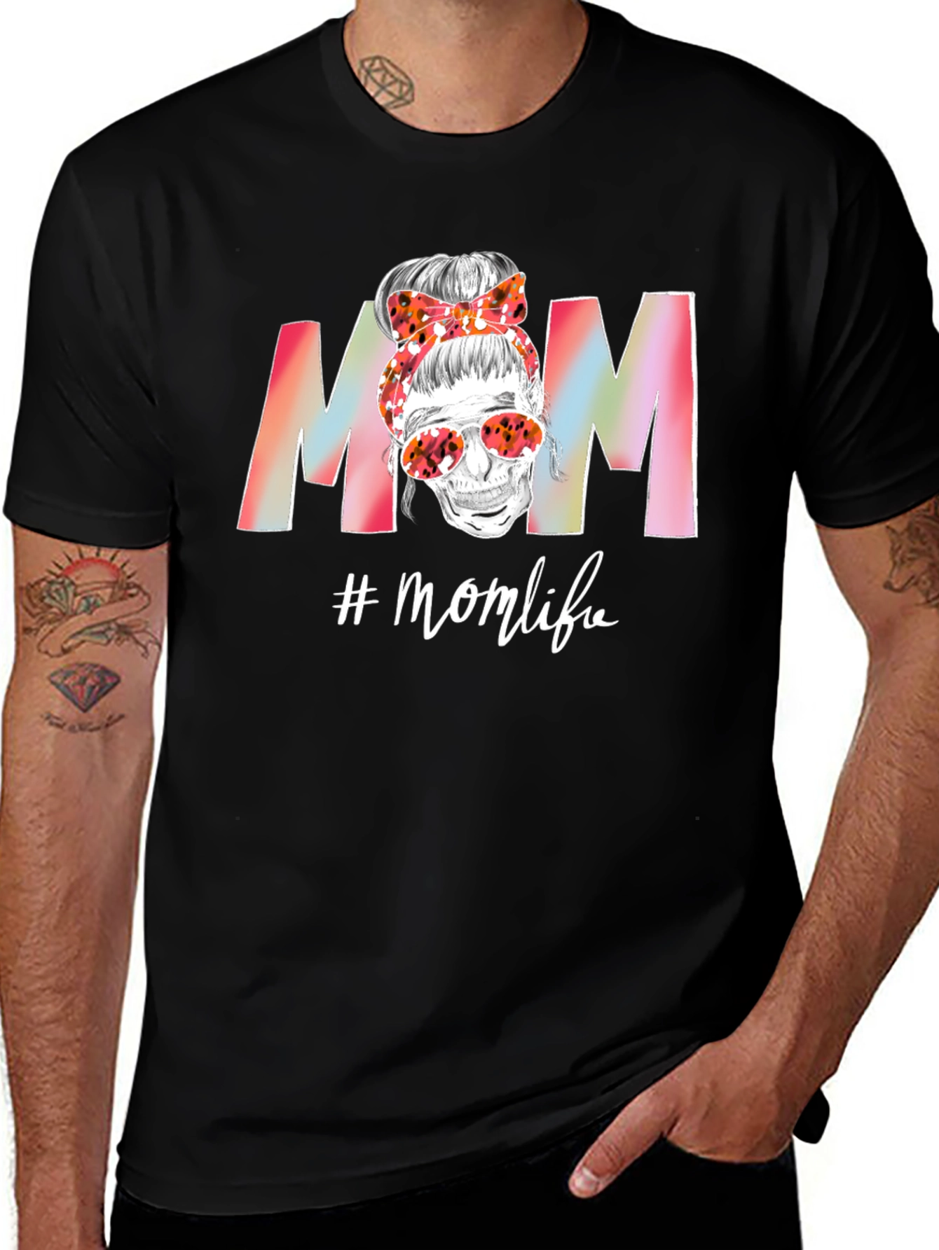Mom Life T-Shirt: Skull Messy Bun Tee