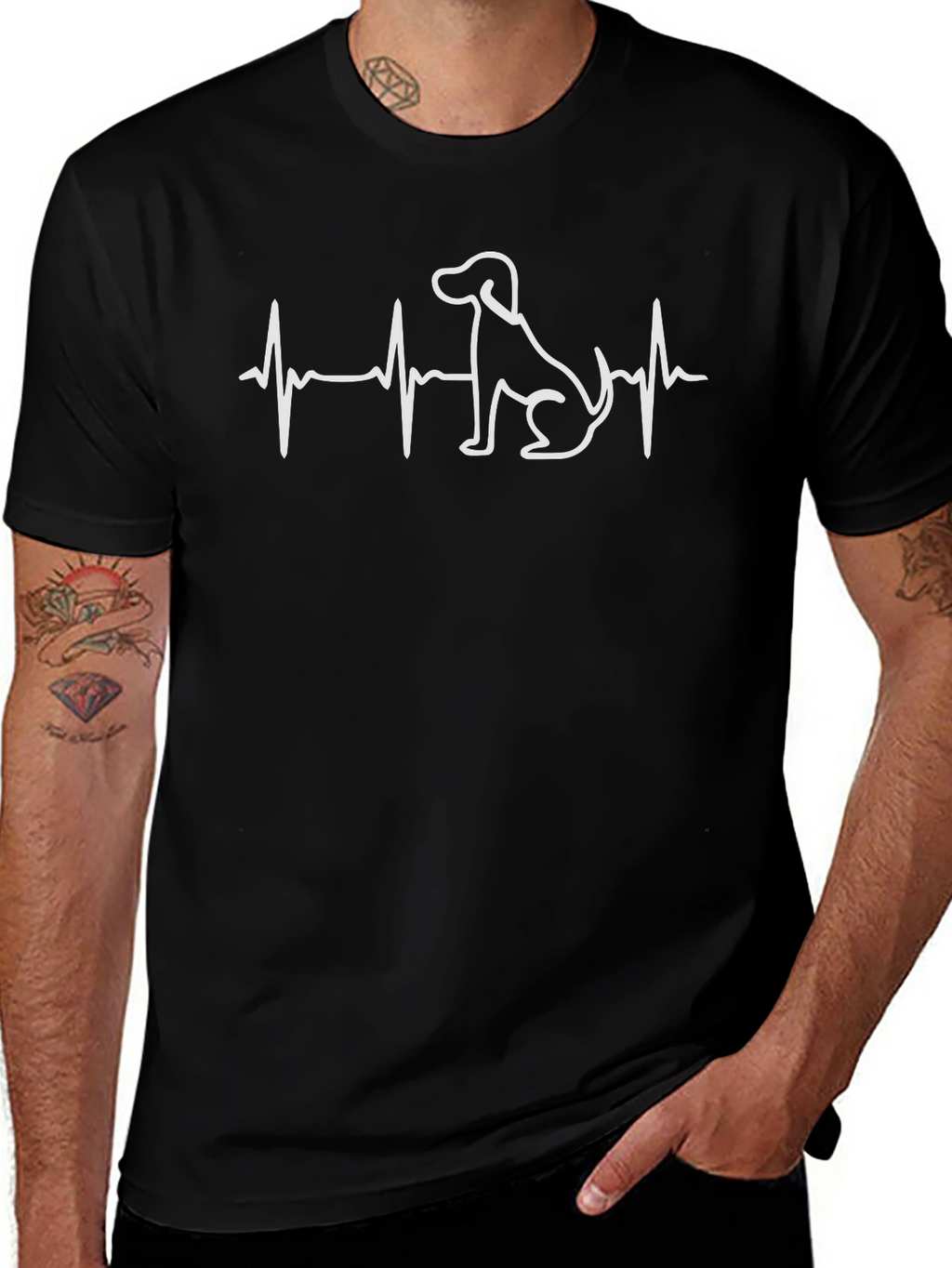 Dog Heartbeat T-Shirt - Black Cotton Blend