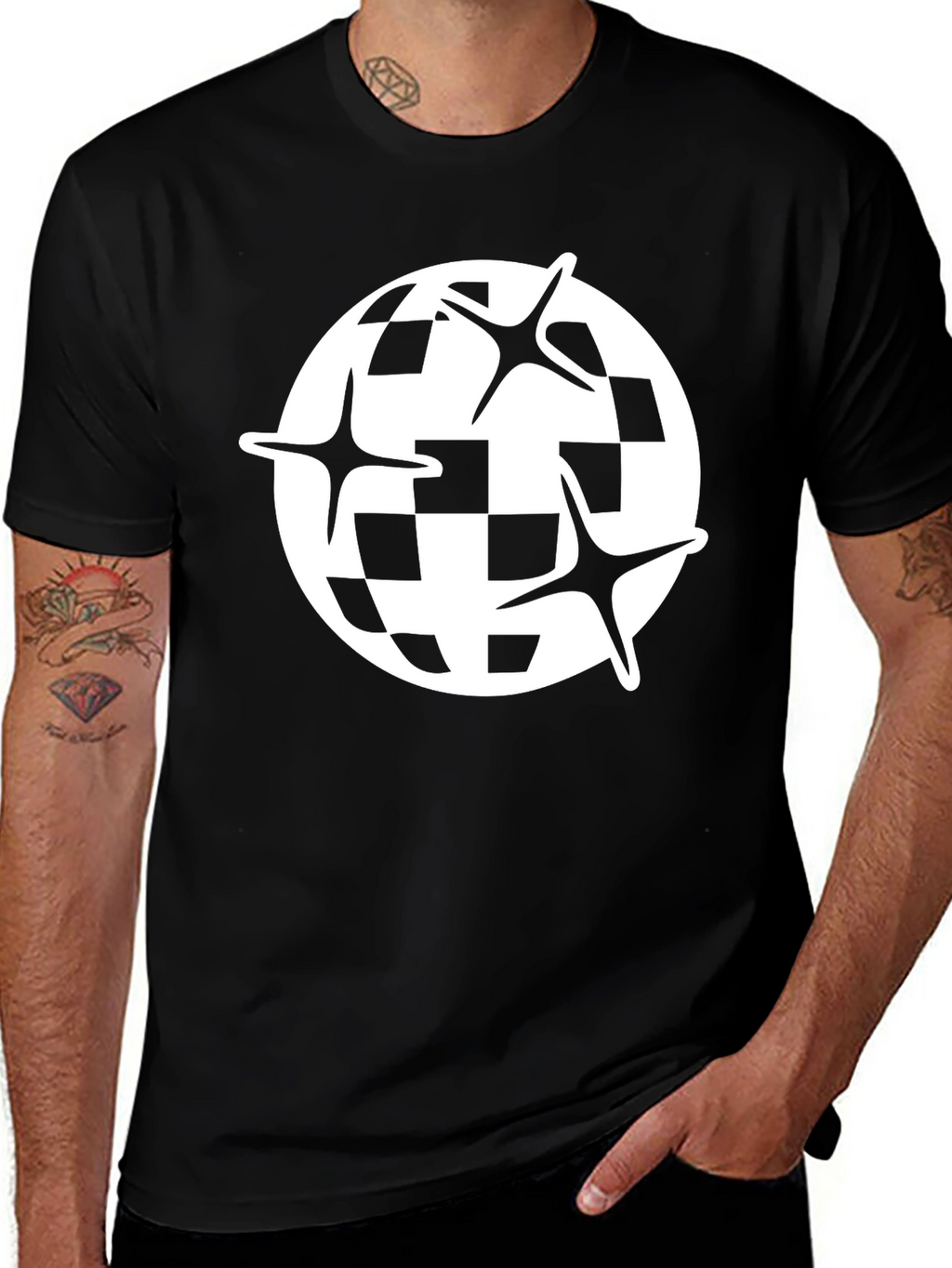 Checkered Globe Starburst Black T-Shirt